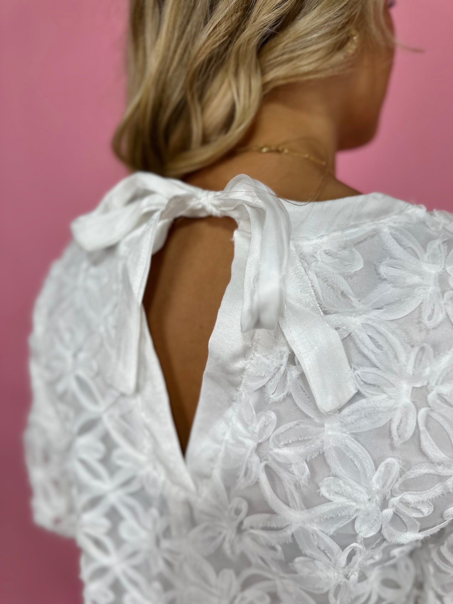 WHITE OVERLAY FLOWER DRESS