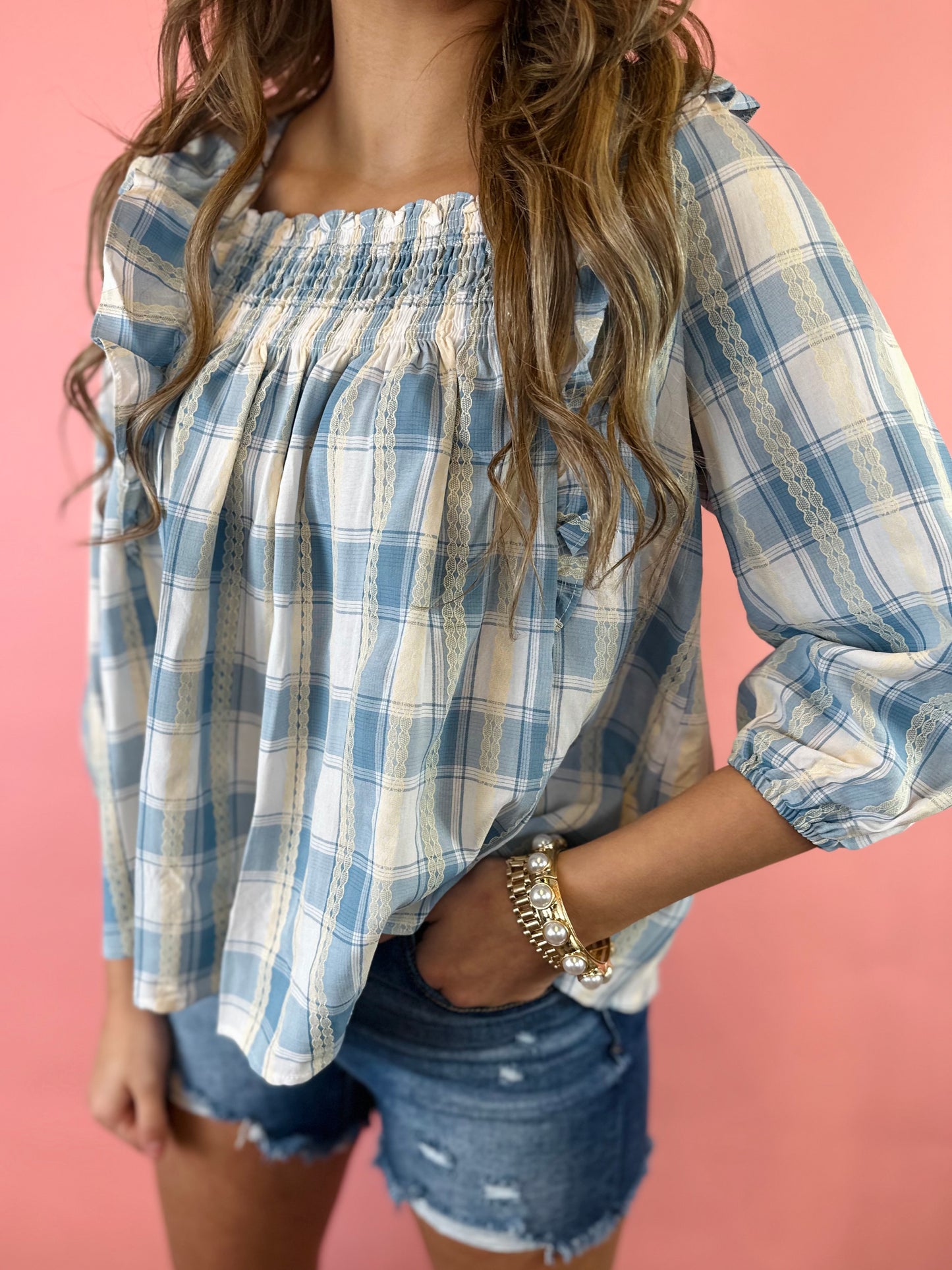 BLUE PERFECTLY PLAID TOP