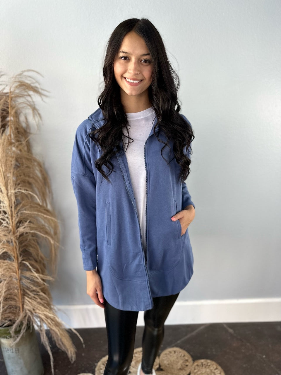BLUE FRENCH TERRY OVERSIZED JACKET