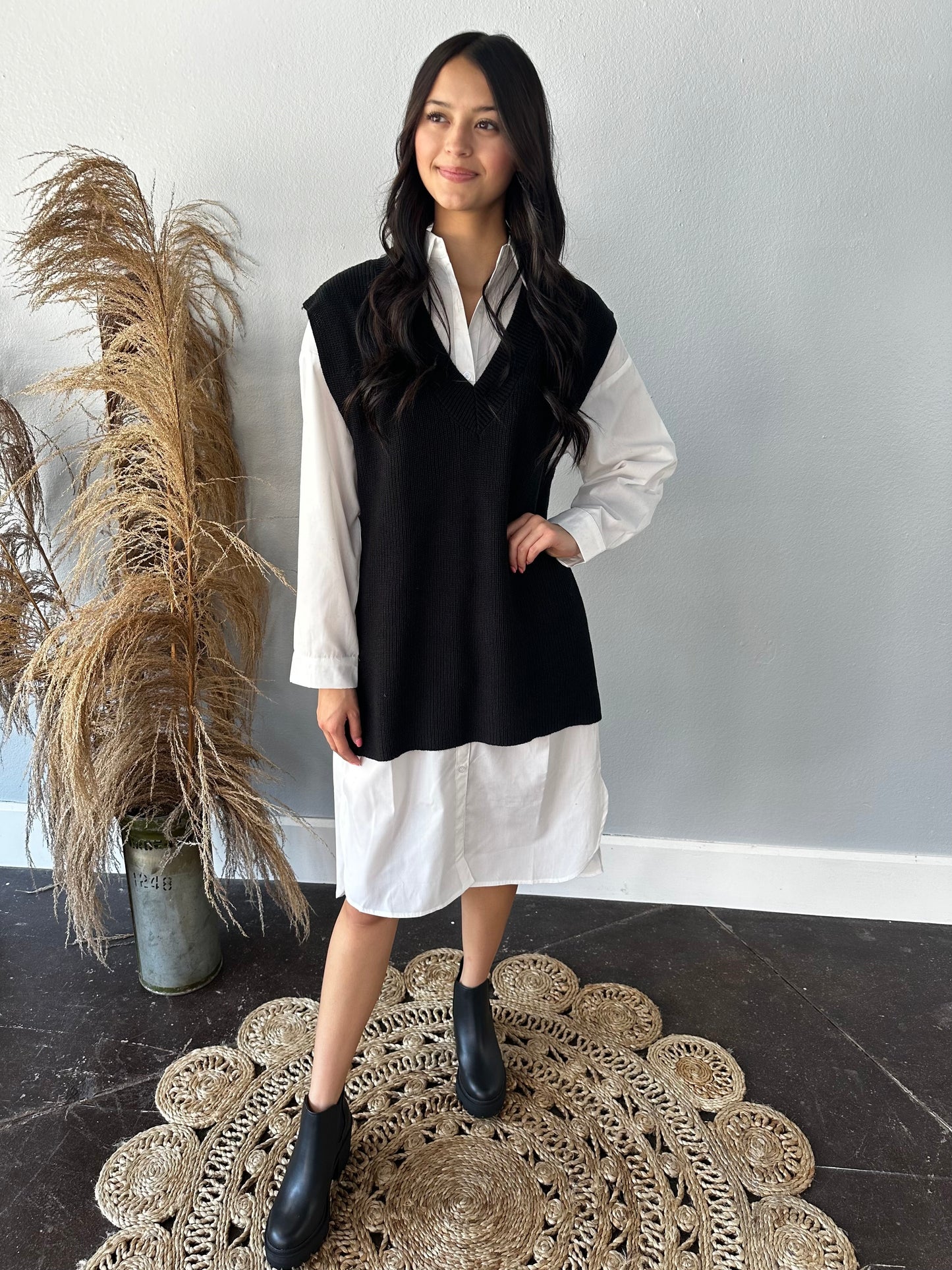 WHITE L/S BUTTONUP DRESS