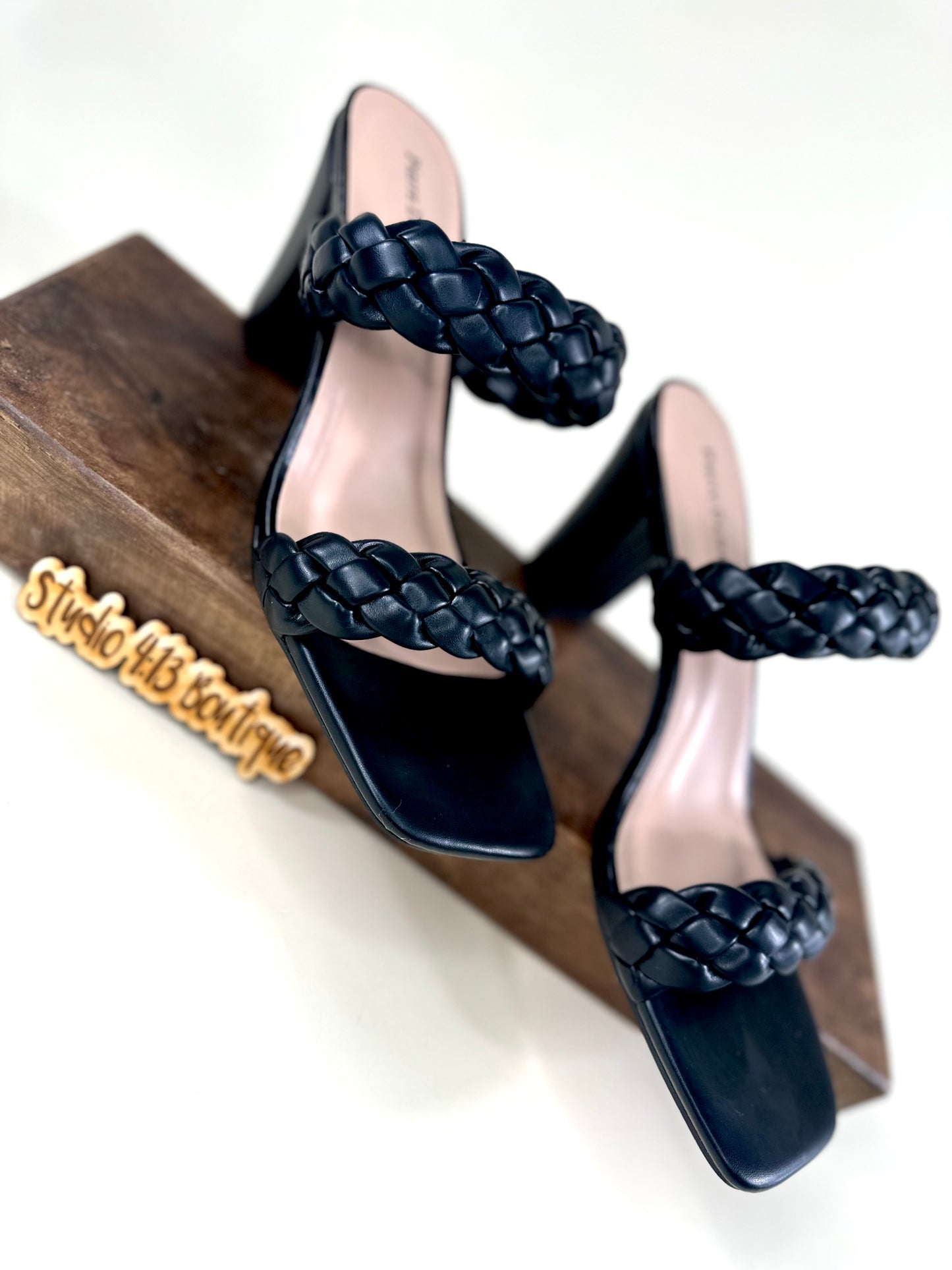 KASEY BLACK BRAIDED HEELS