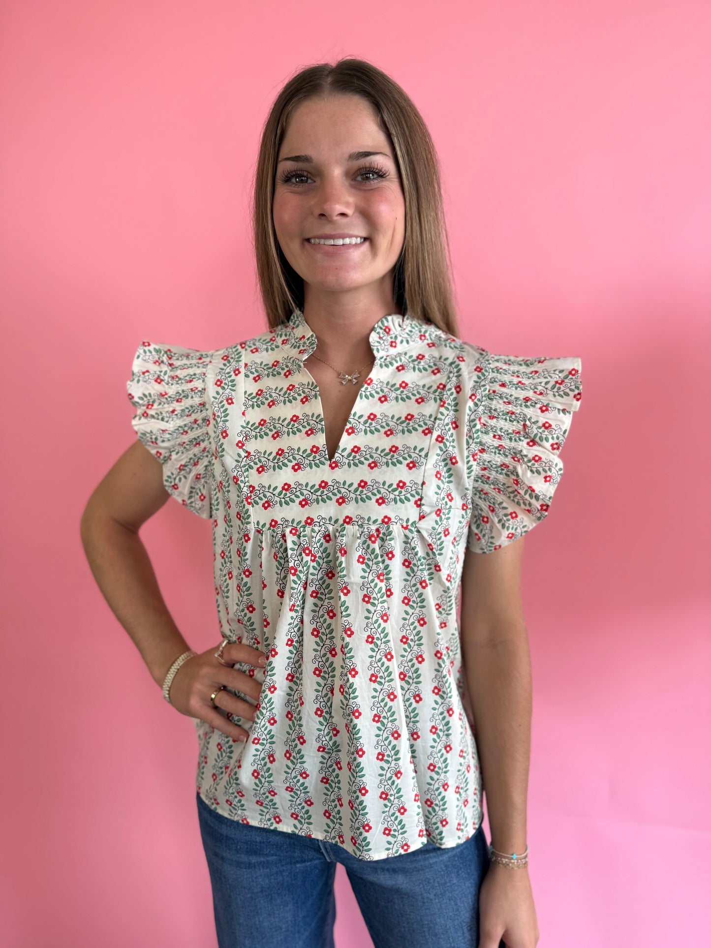 RED/GREEN FLORAL TOP