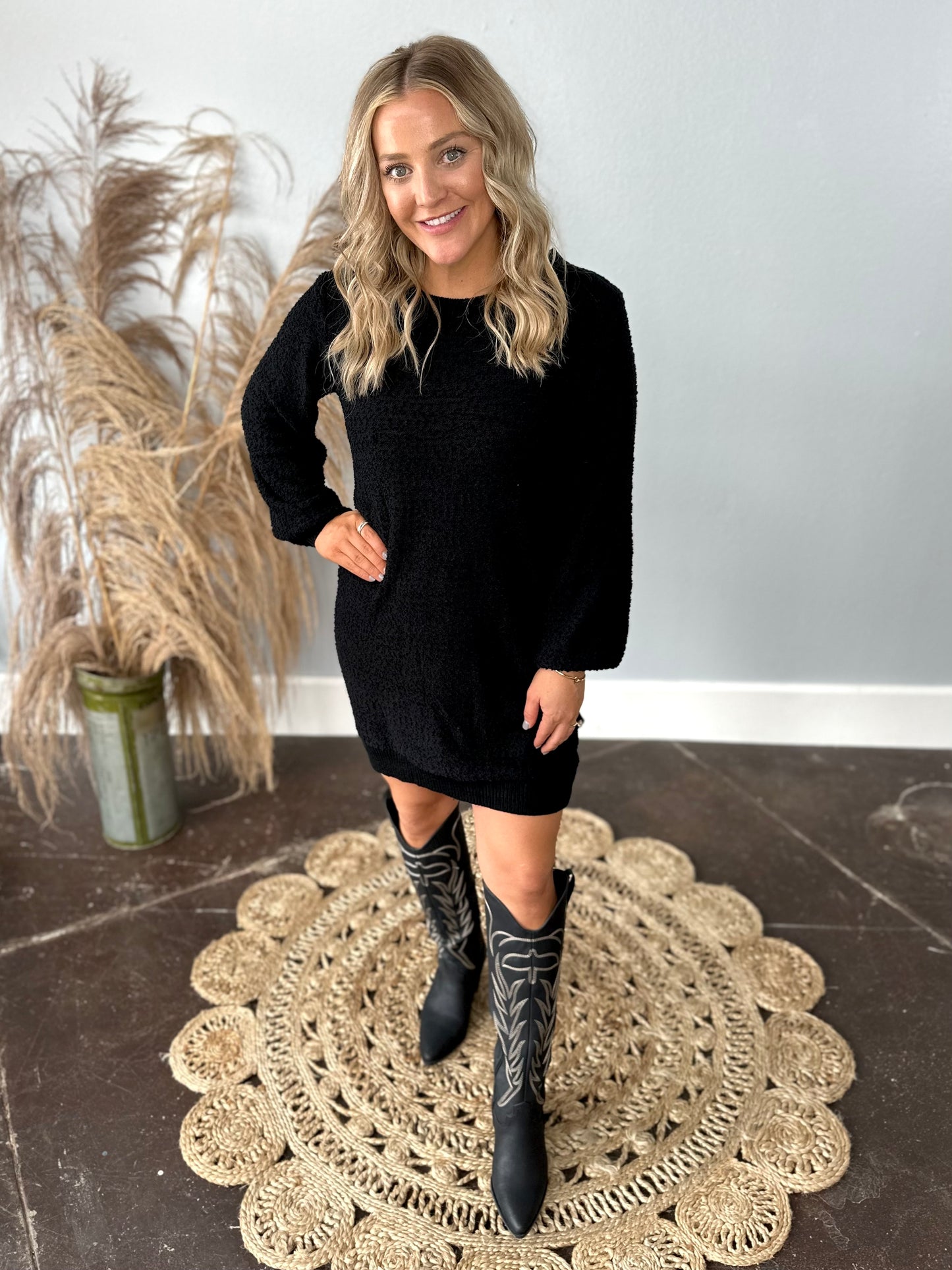 BLACK POPCORN DRESS