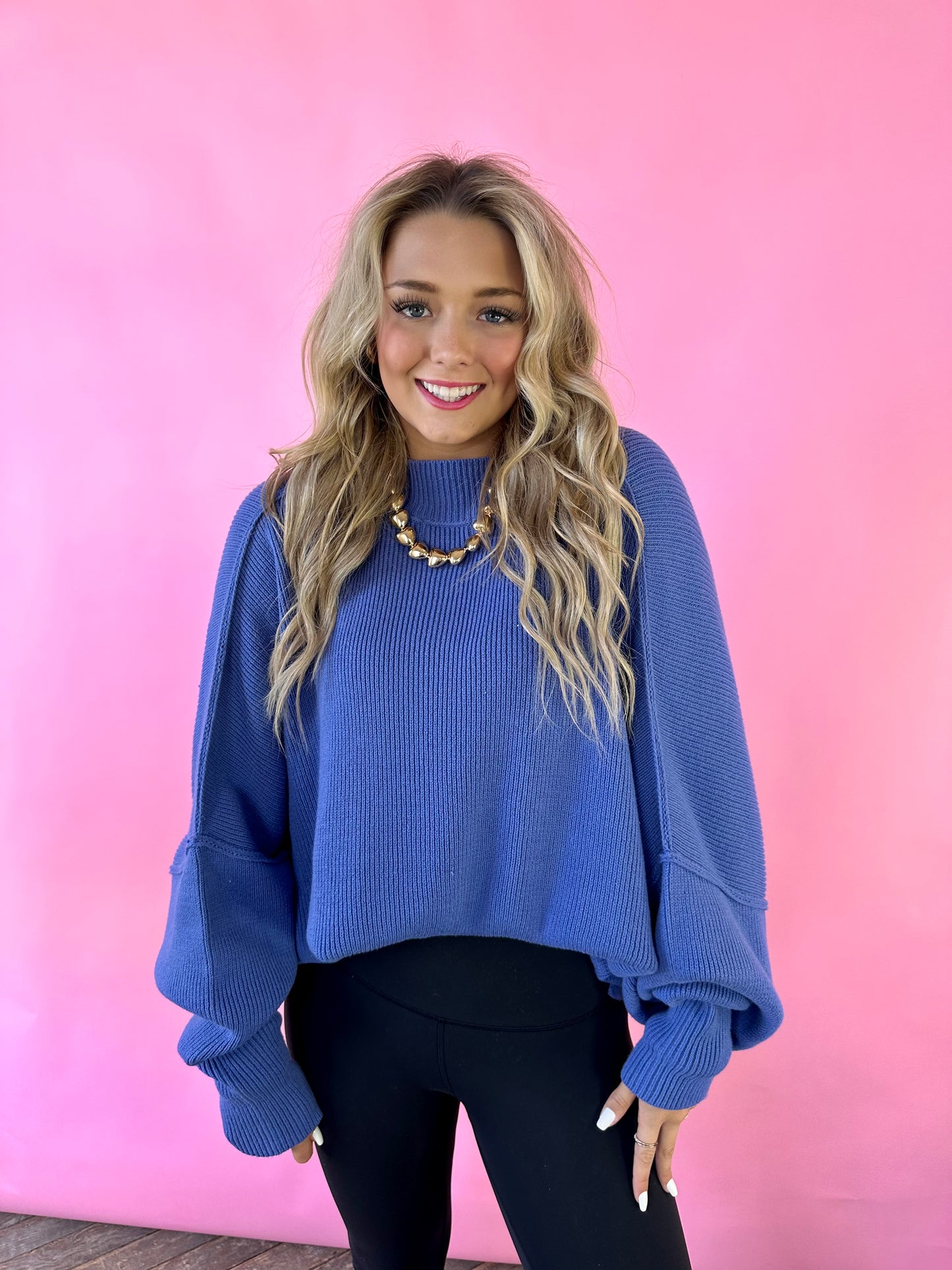 LIGHT BLUE OVERSIZED RIBBED SWEATER