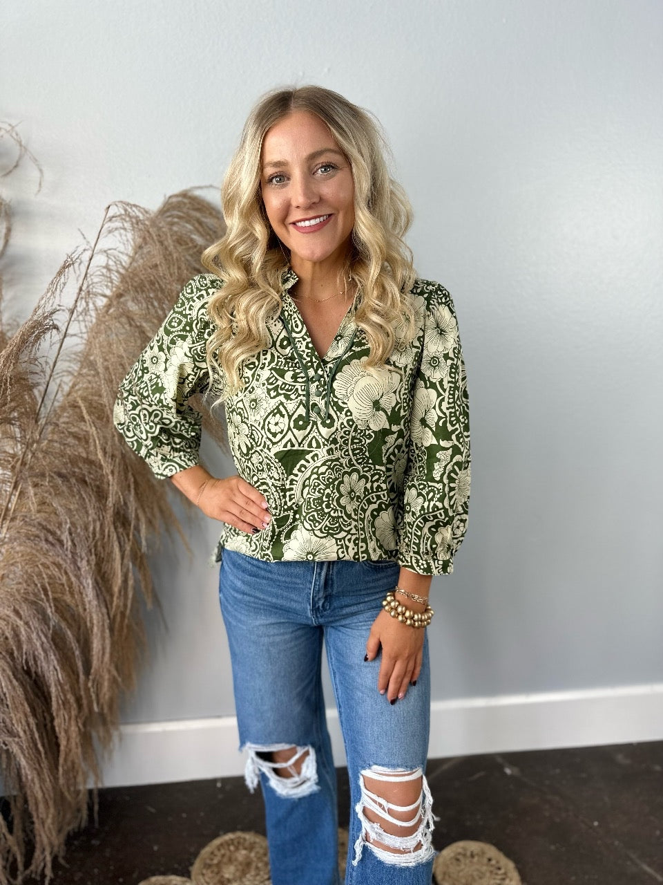 GREEN FLORAL TOP