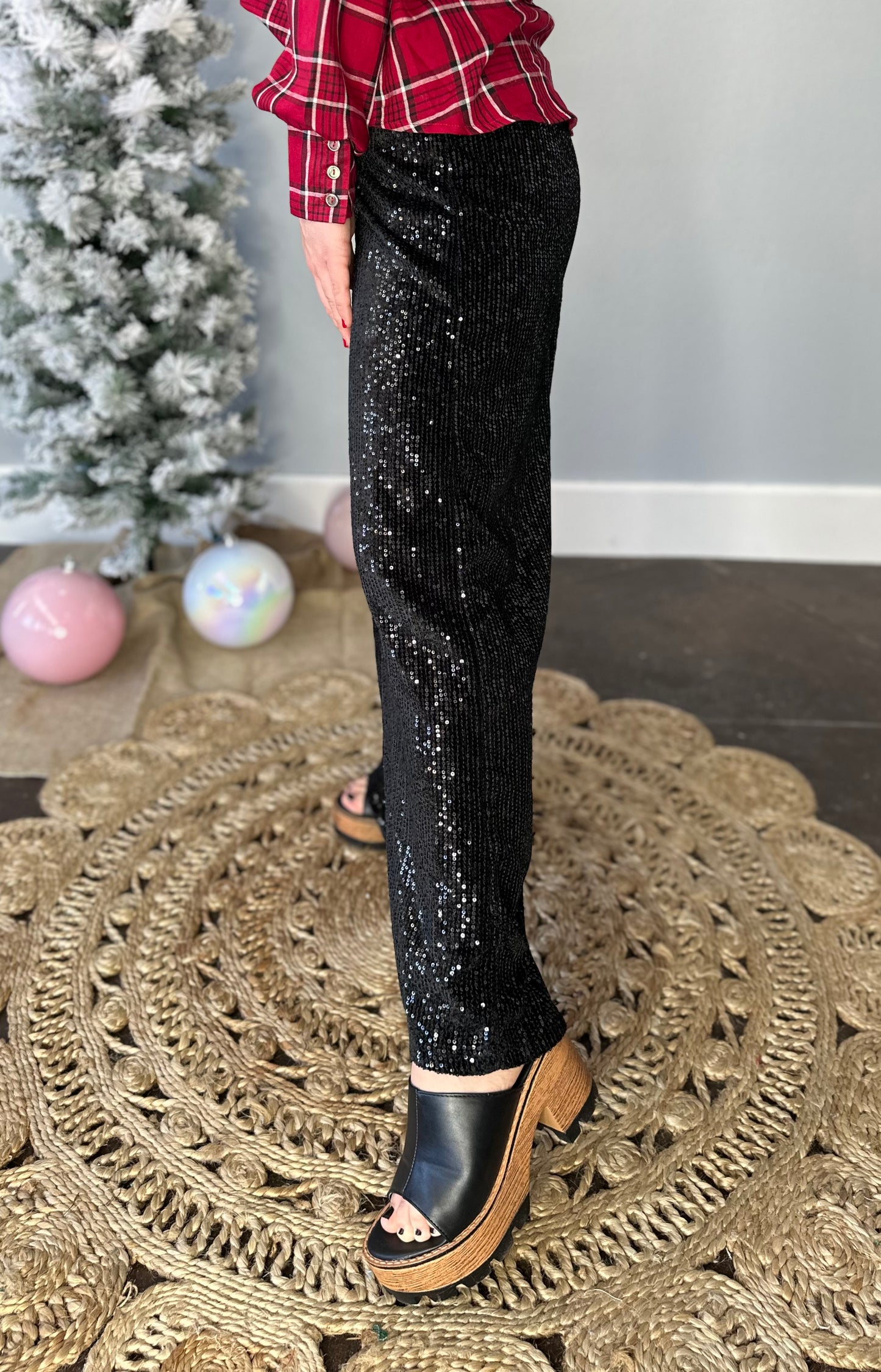 BLACK VELVET SEQUIN PANTS