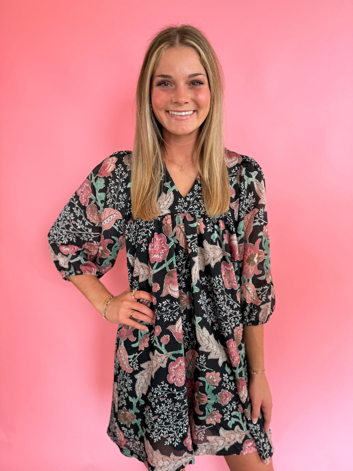 BLACK FLORAL MIX DRESS