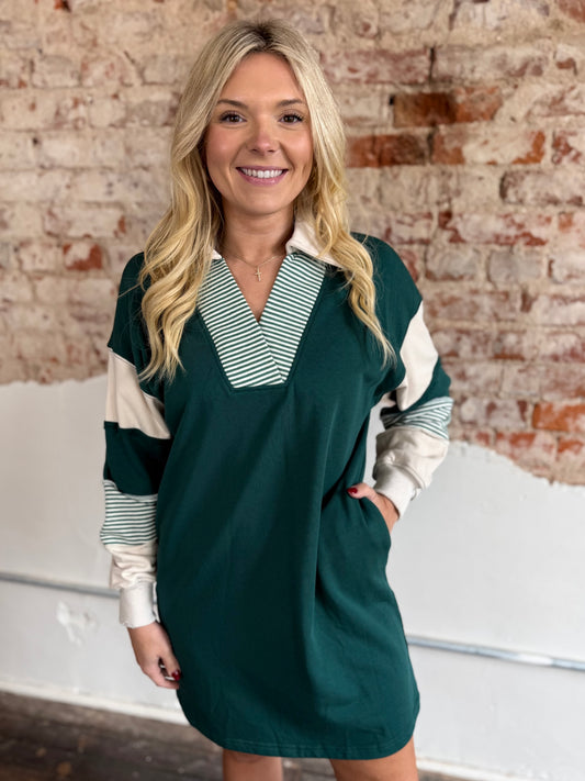 GREEN VARI STRIPE DRESS