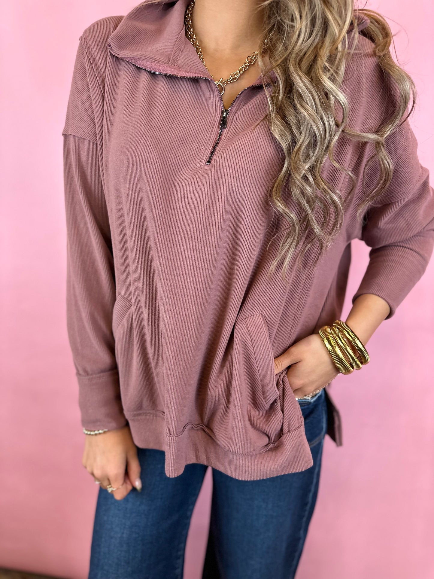 DUSTY ROSE 1/4 ZIP SO SOFT TOP
