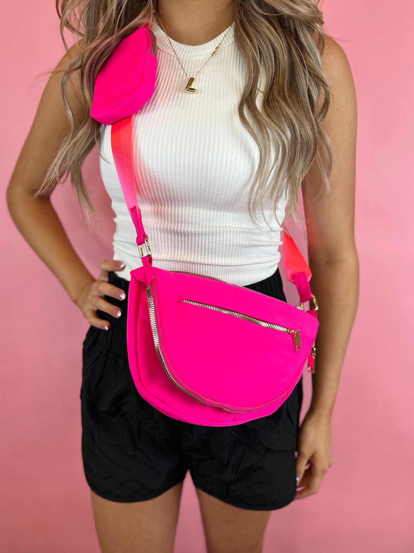 PINK 6 ZIPPER CROSSBODY PURSE