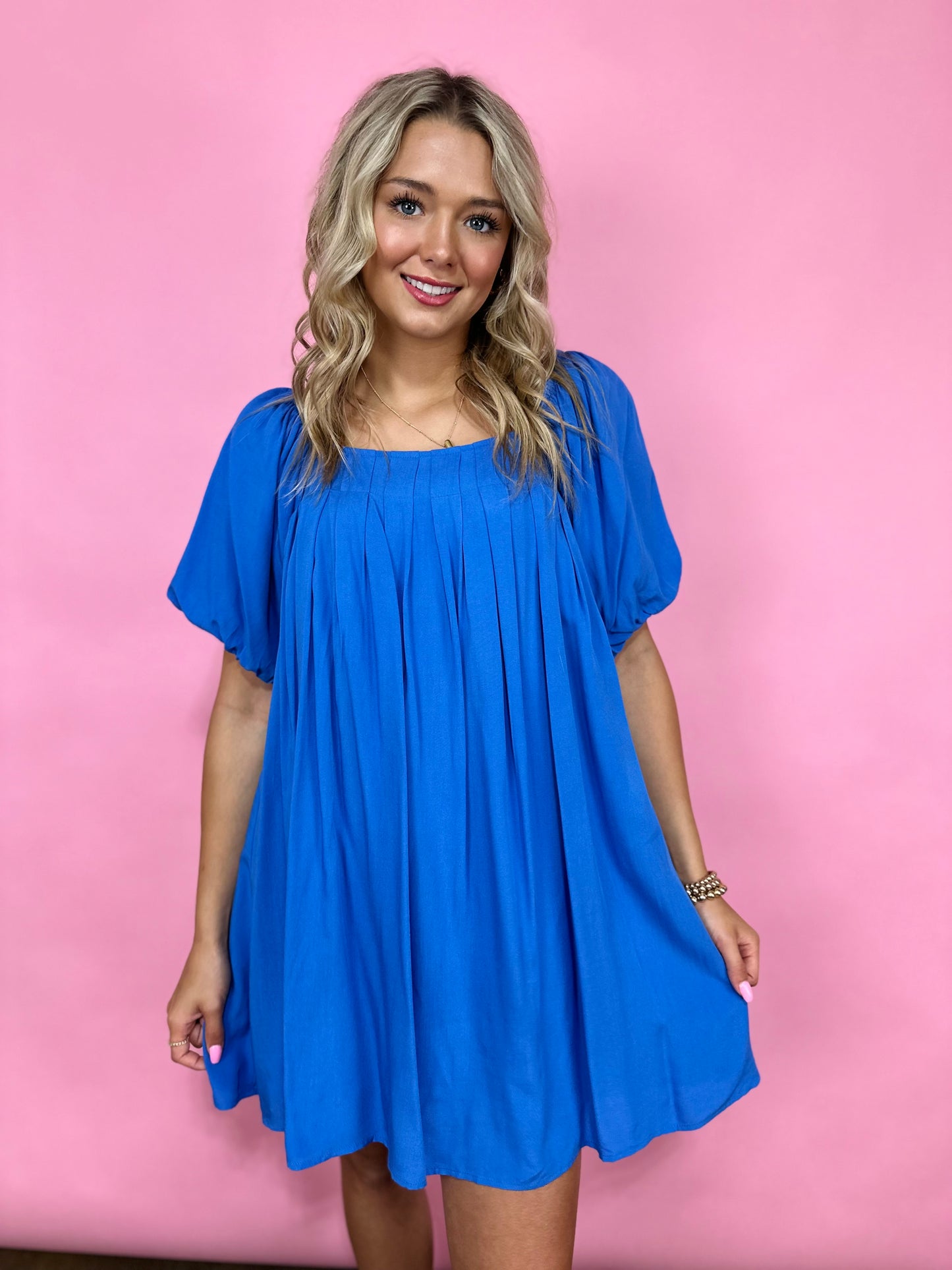 BLUE PLEATED DRESS