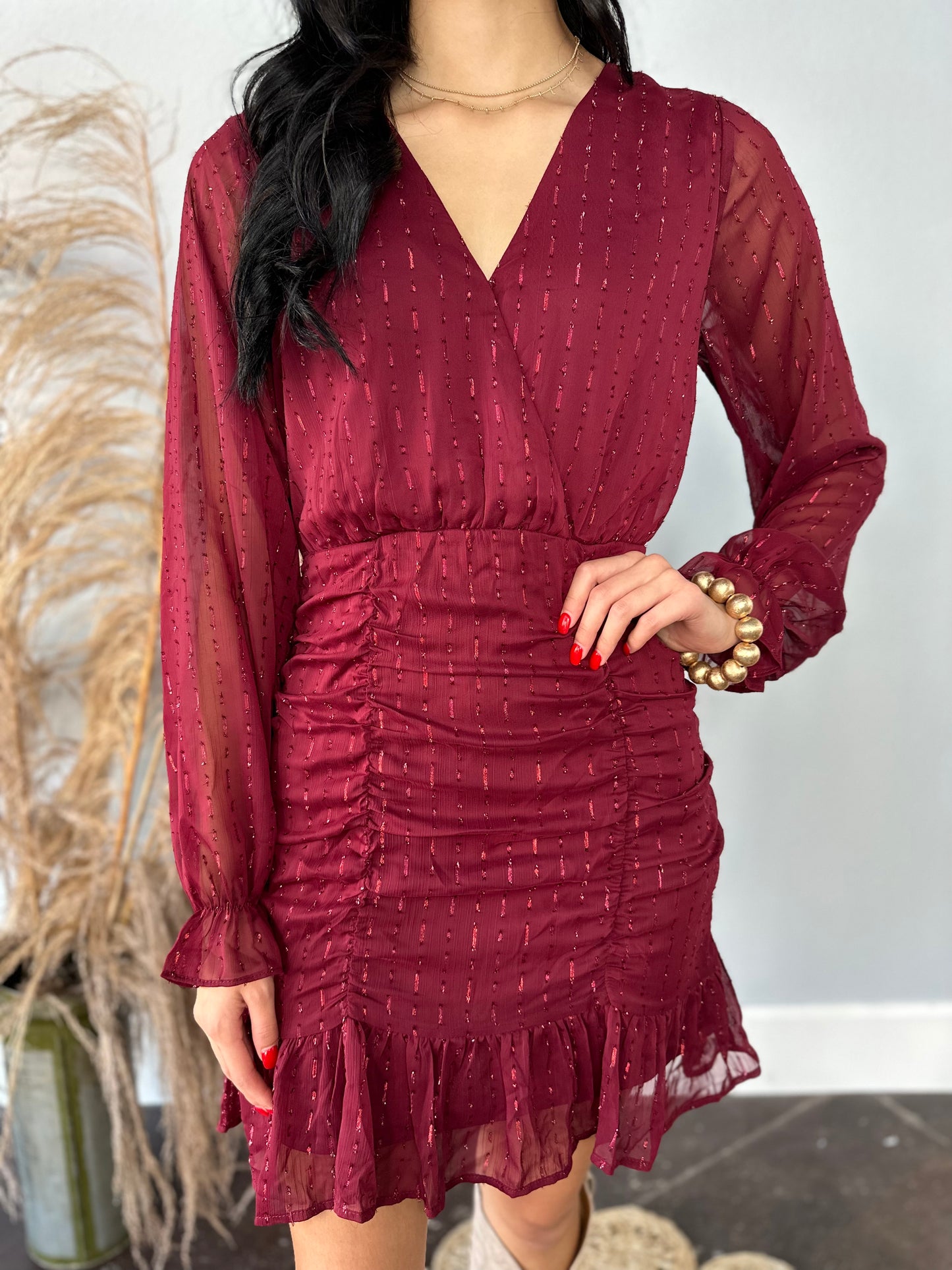 BURGUNDY SEQUINS DRESS