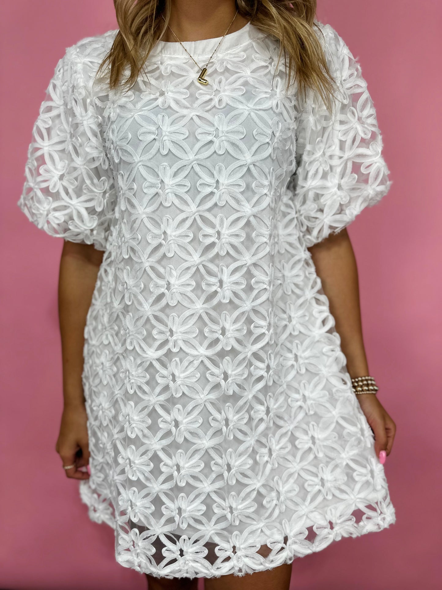 WHITE OVERLAY FLOWER DRESS