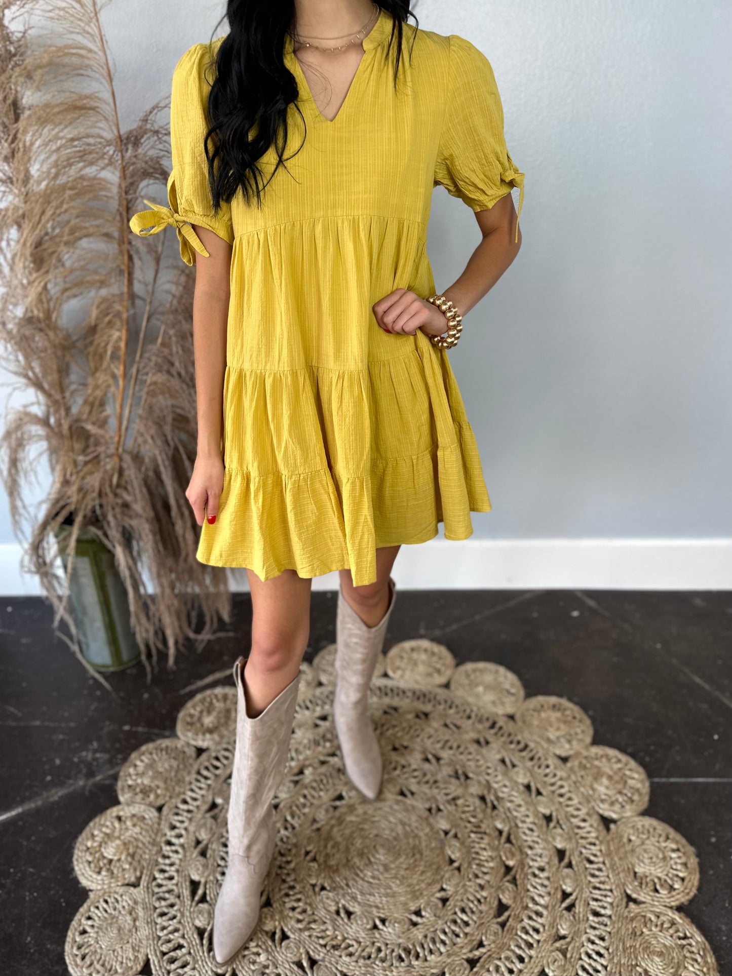 MUSTARD TIERED DRESS