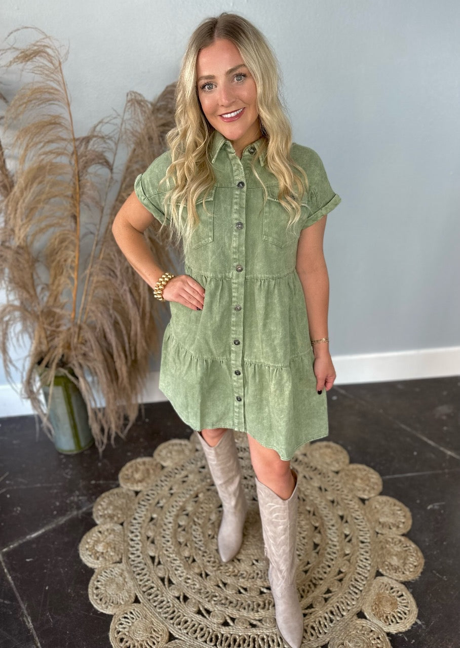 GREEN DENIM DRESS