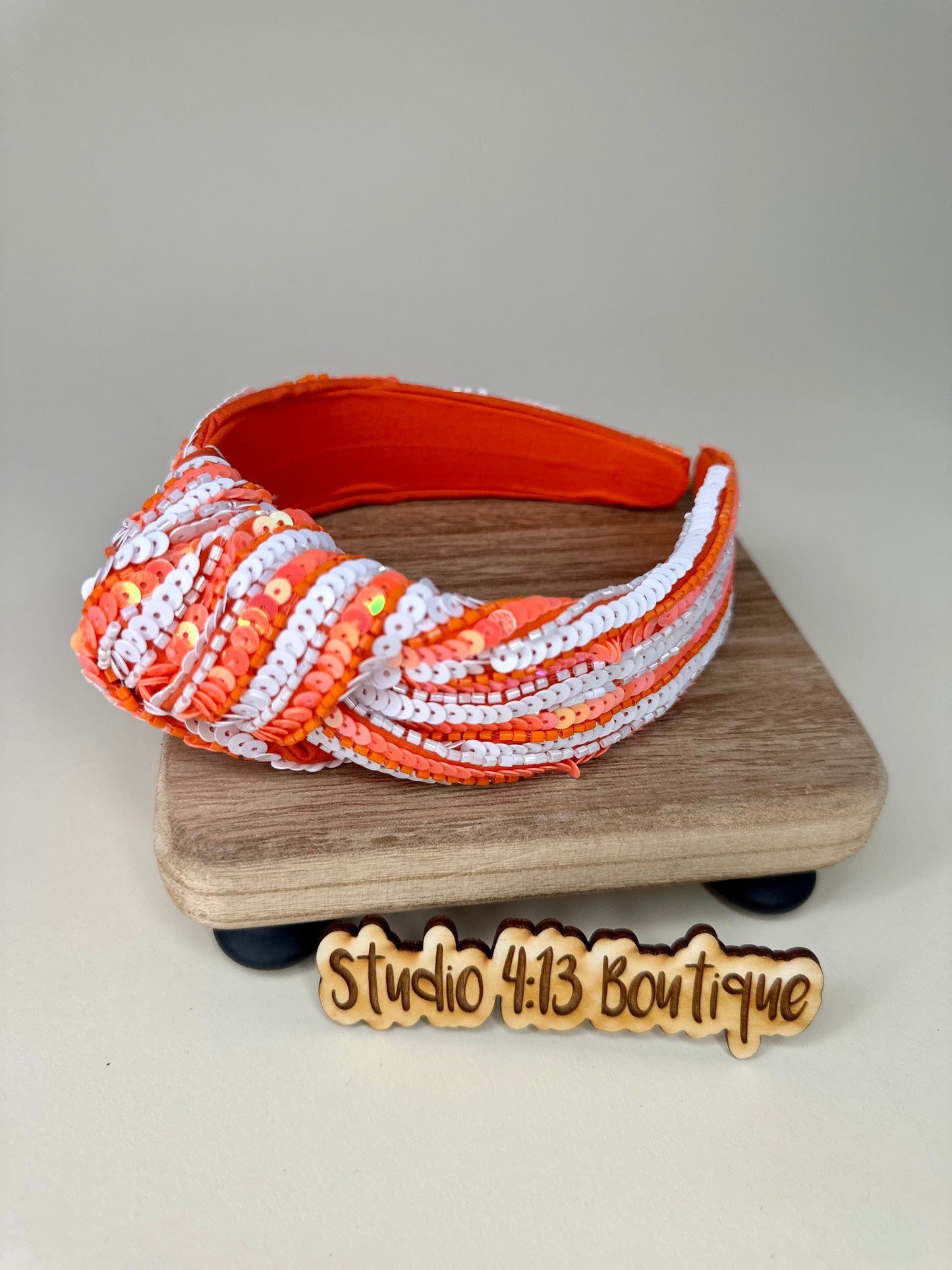 ORANGE/WHITE STRIPE SEQUIN HEADBAND