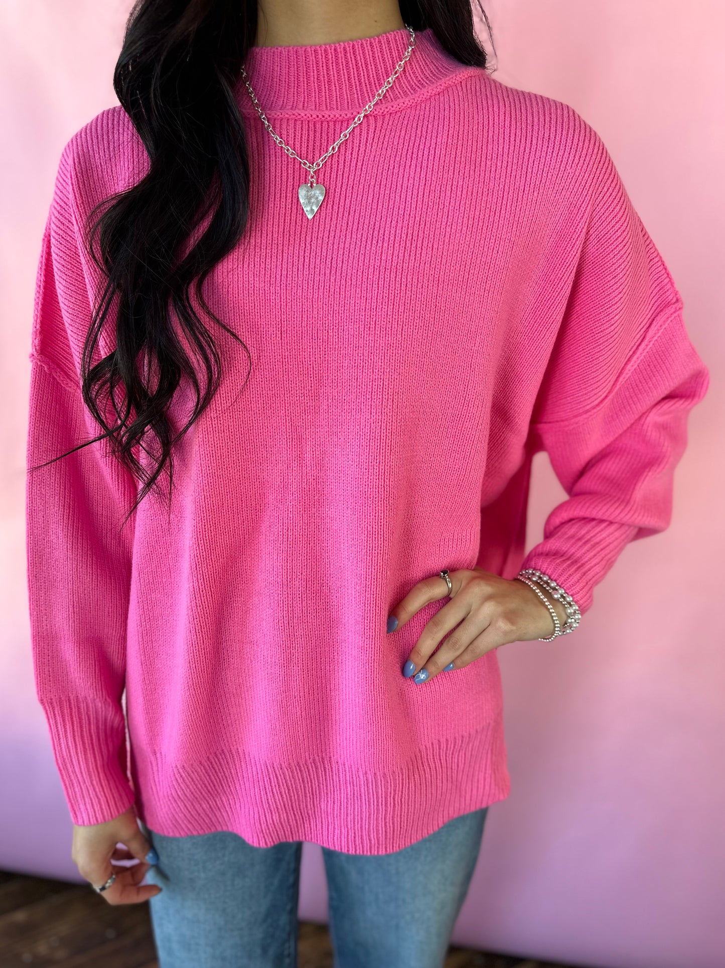 BUBBLEGUM RIBBED COZY SWEATER