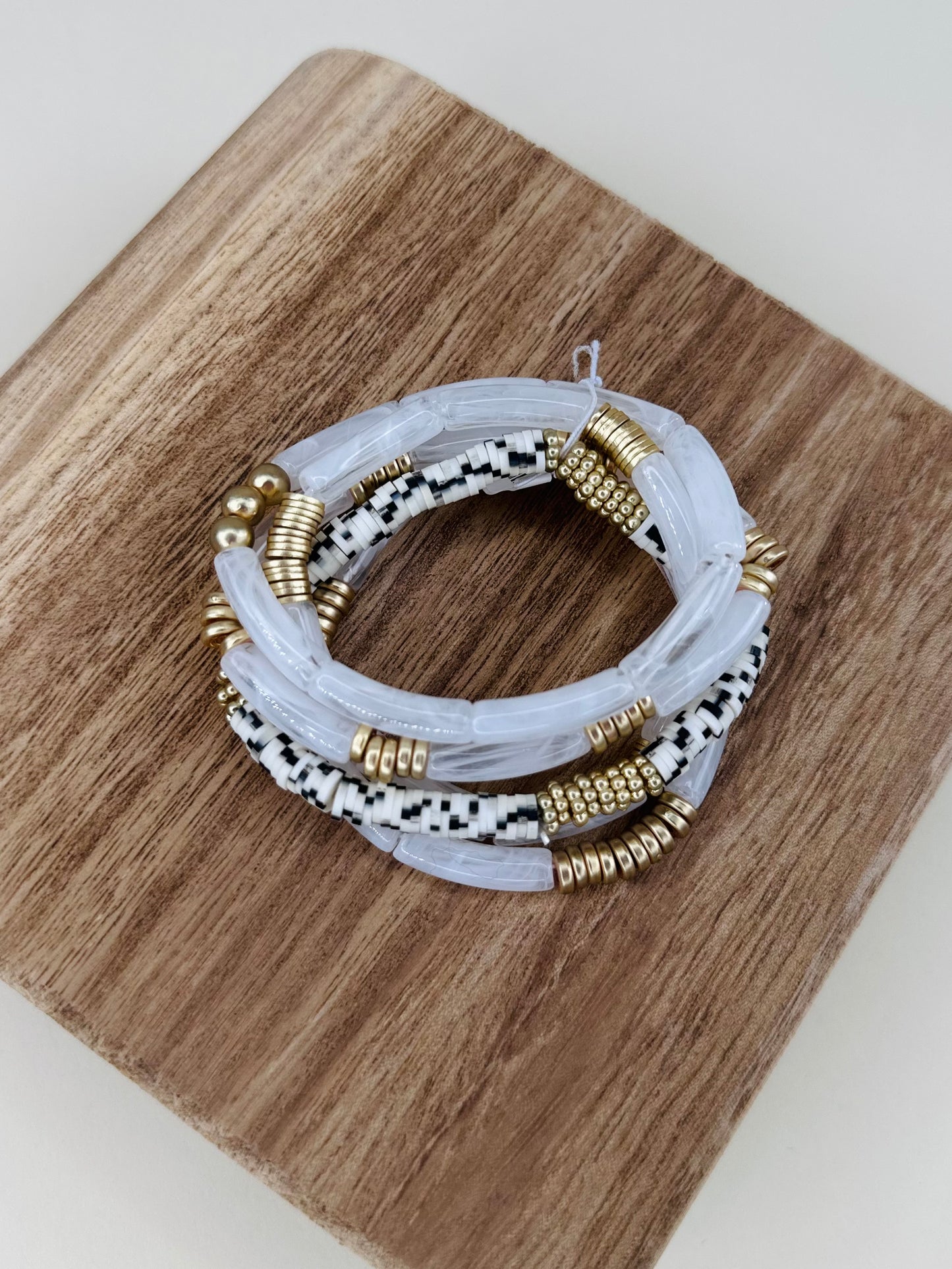 WHITE/GOLD BEADED BRACELET BUNDLE