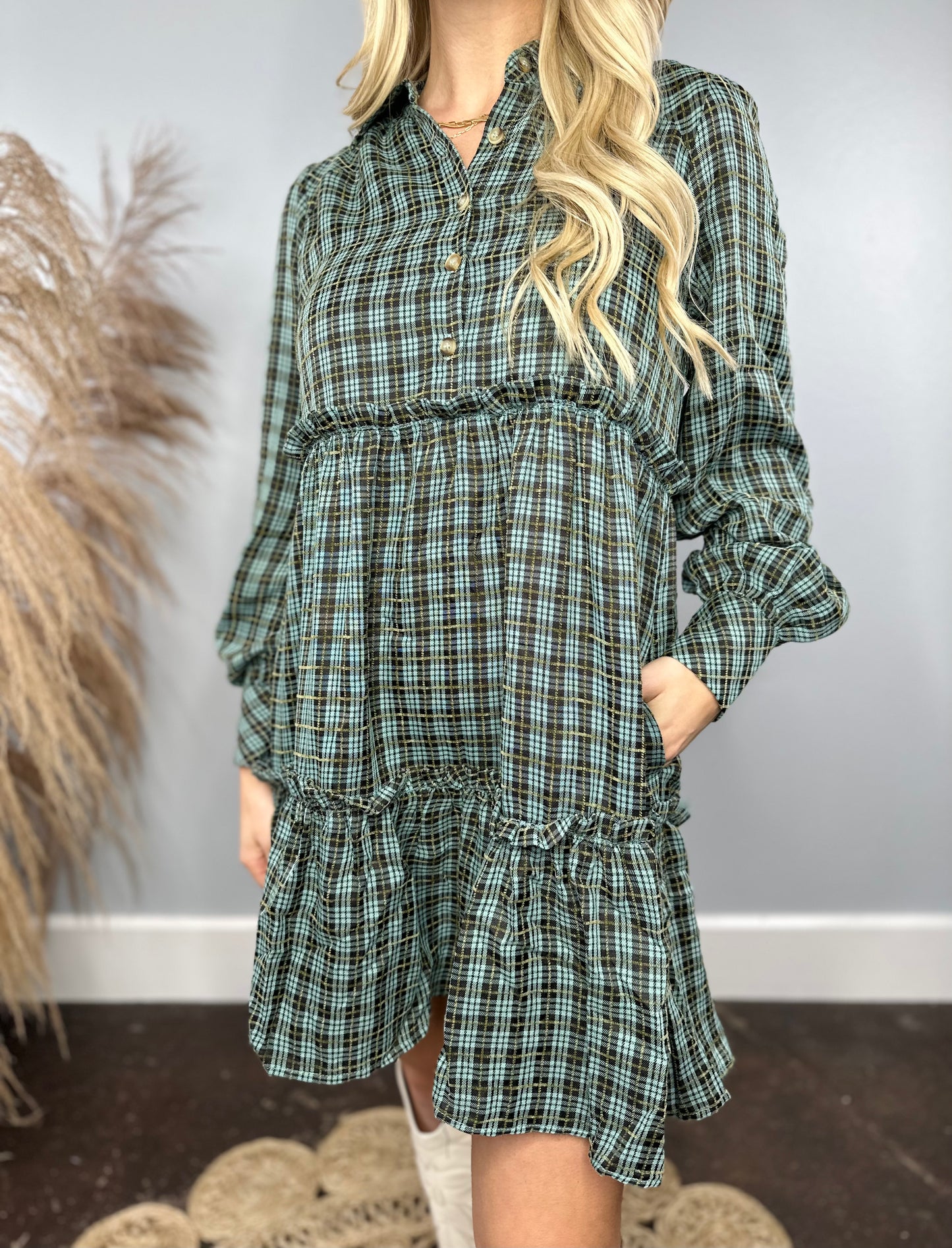 BLUE & GREEN PLAID DRESS