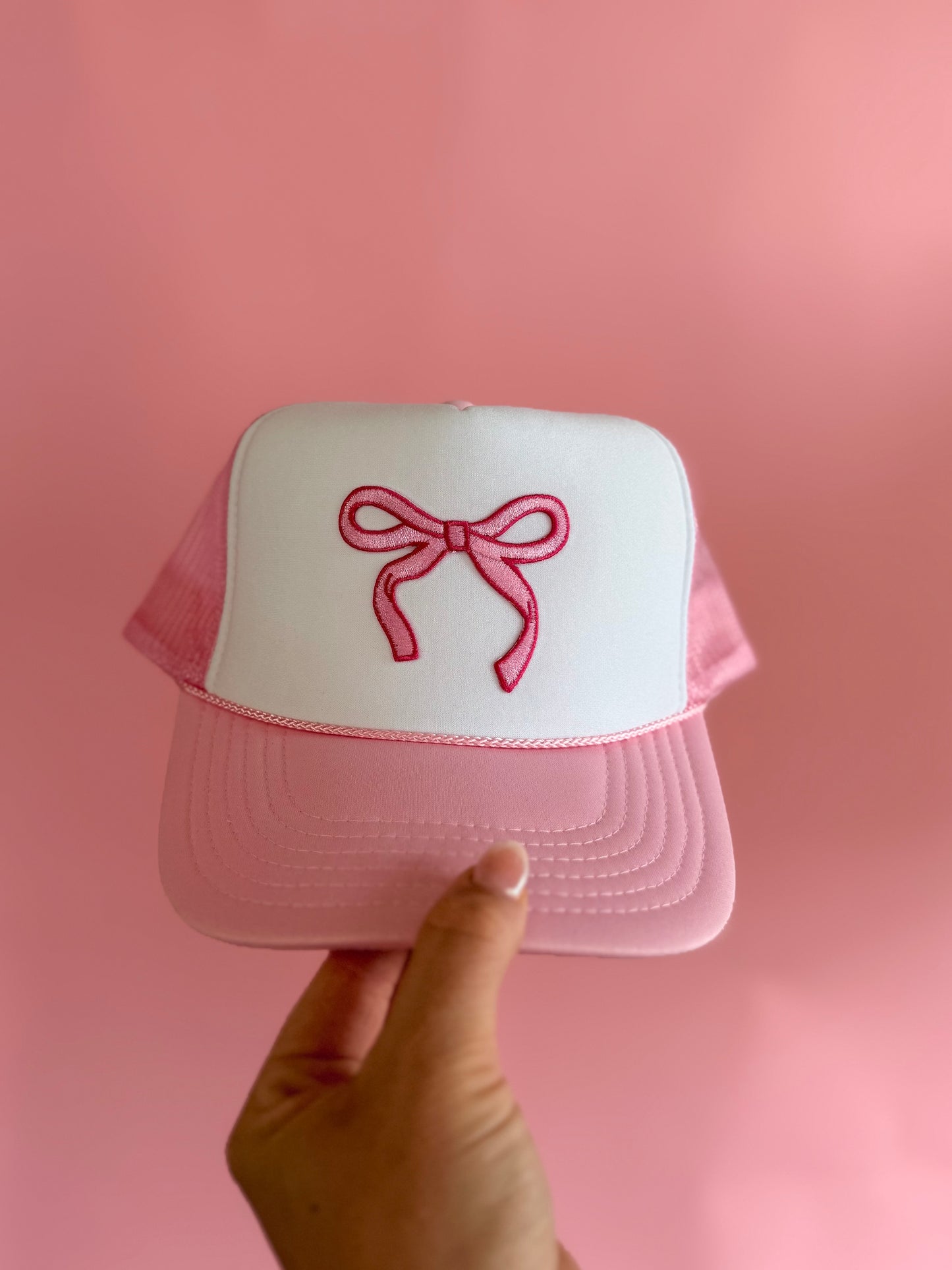 PINK/WHITE BOW W/ HOT PINK TRUCKER HAT