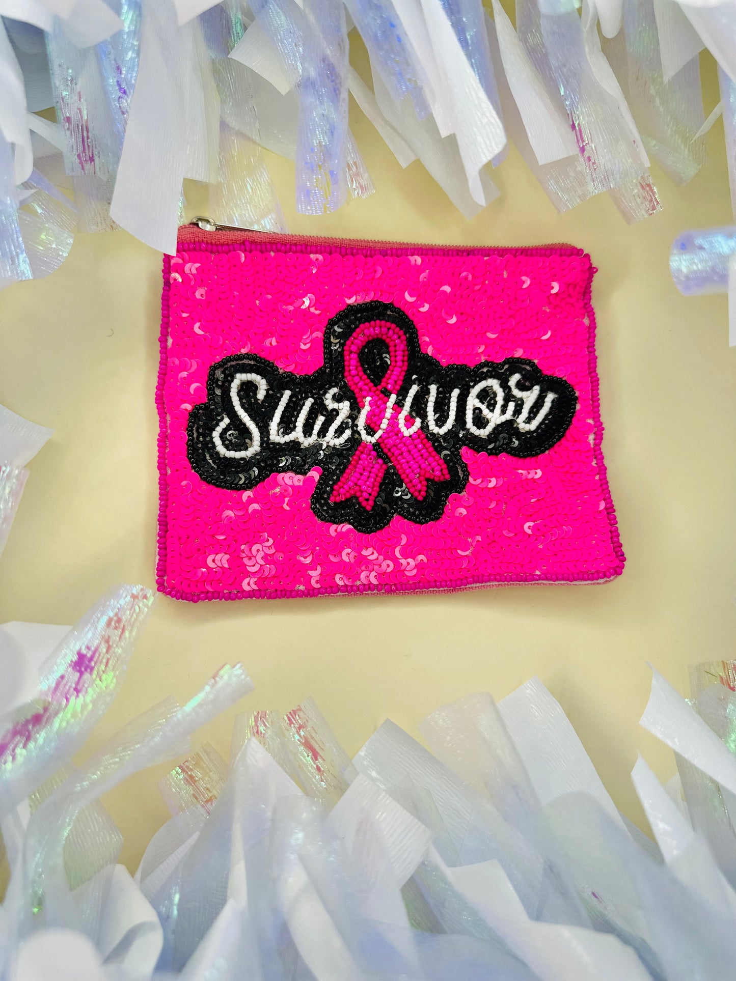 PINK SURVIVOR BEADED COIN PURSE