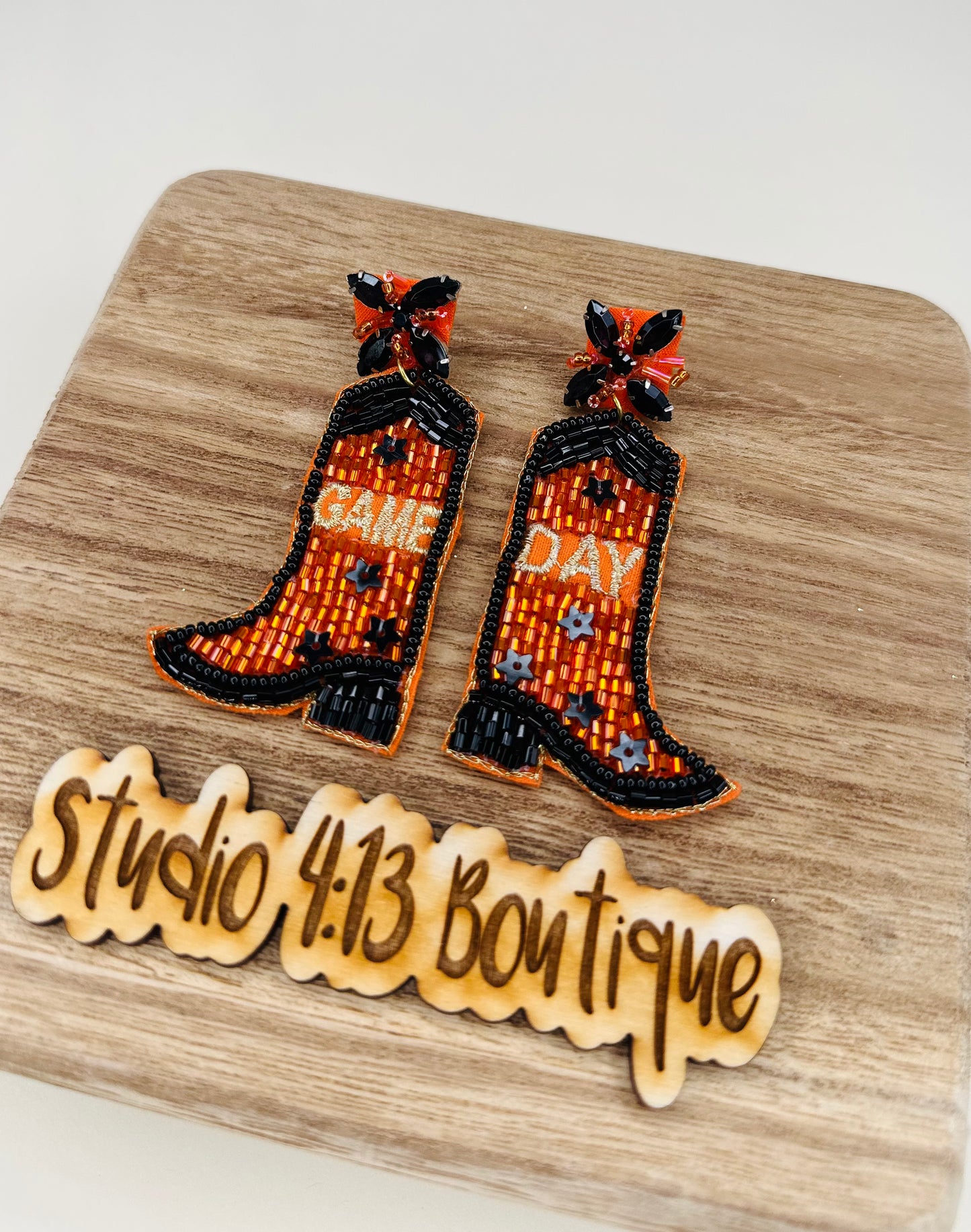 ORANGE GAME DAY BEADED EARRINGS