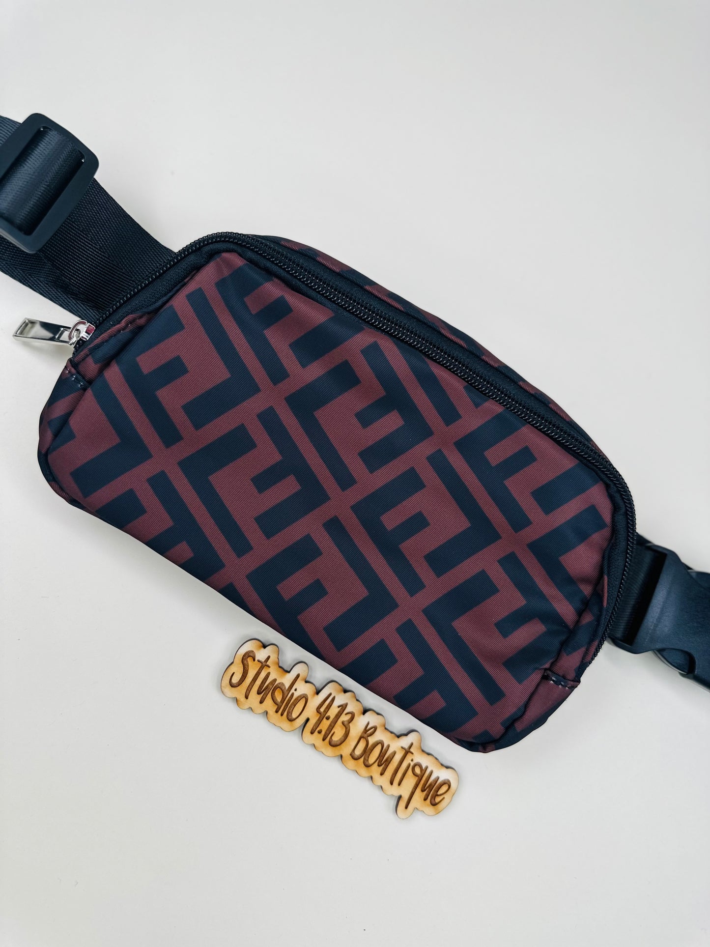 BLACK AND BROWN NYLON BELT BAG