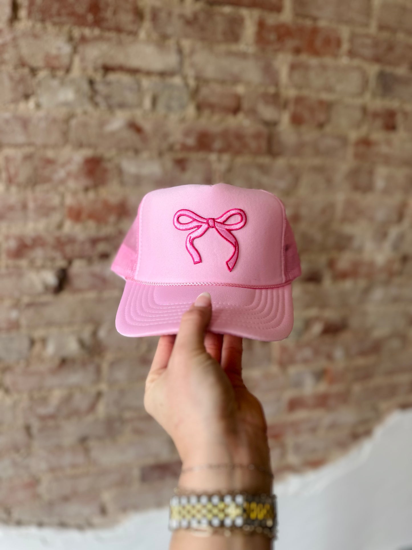 PINK BOW W/ HOT PINK TRUCKER HAT