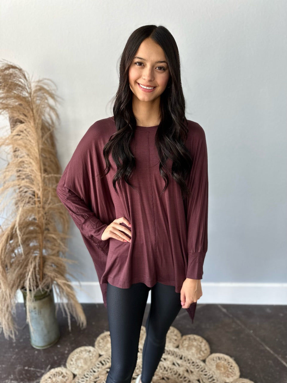 WINE 3/4 SLEEVE ONE SIZE TOP