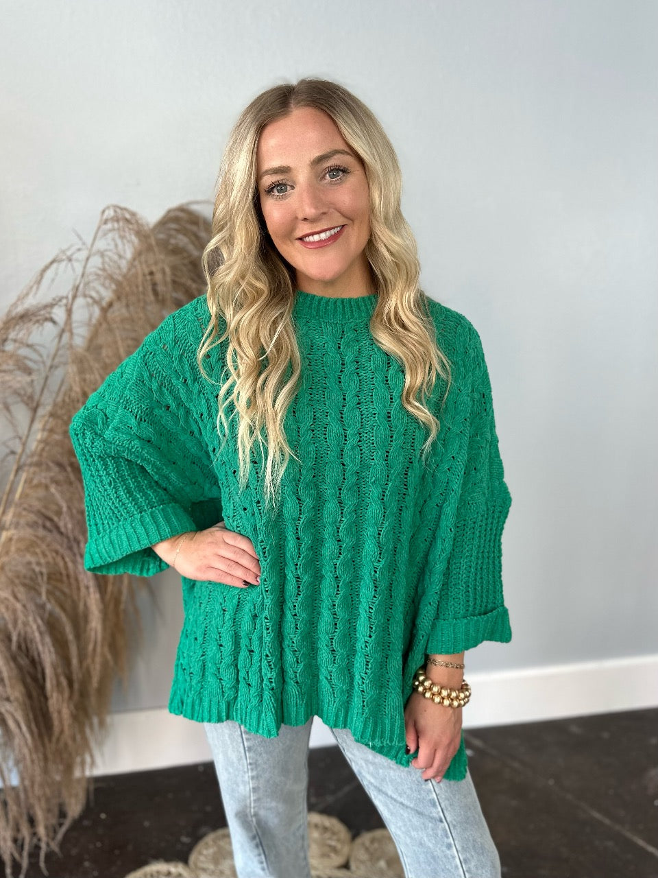 KELLY GREEN OVERSIZED CHENILLE SWEATER