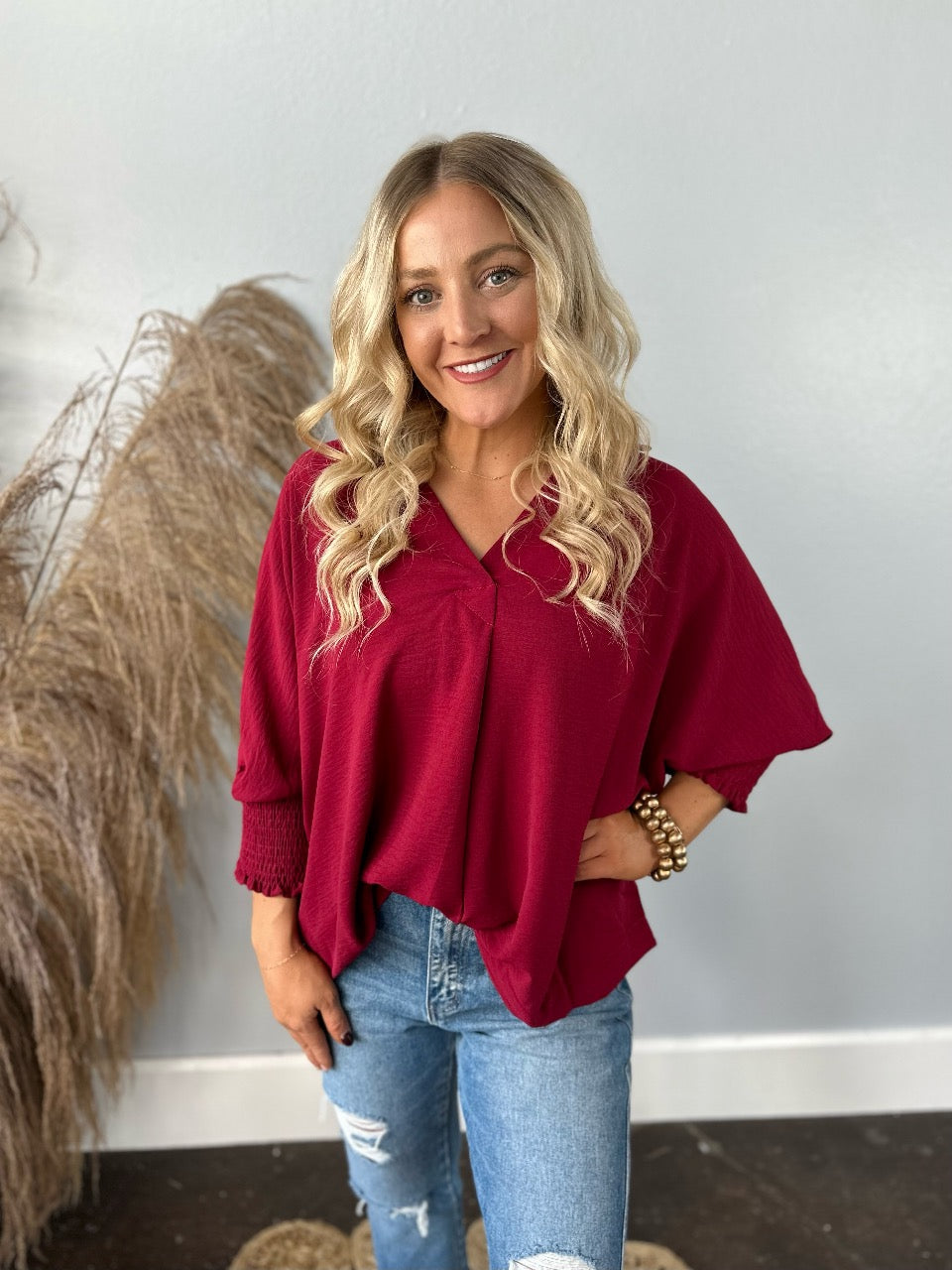 GARNET V NECK OVERSIZED TOP
