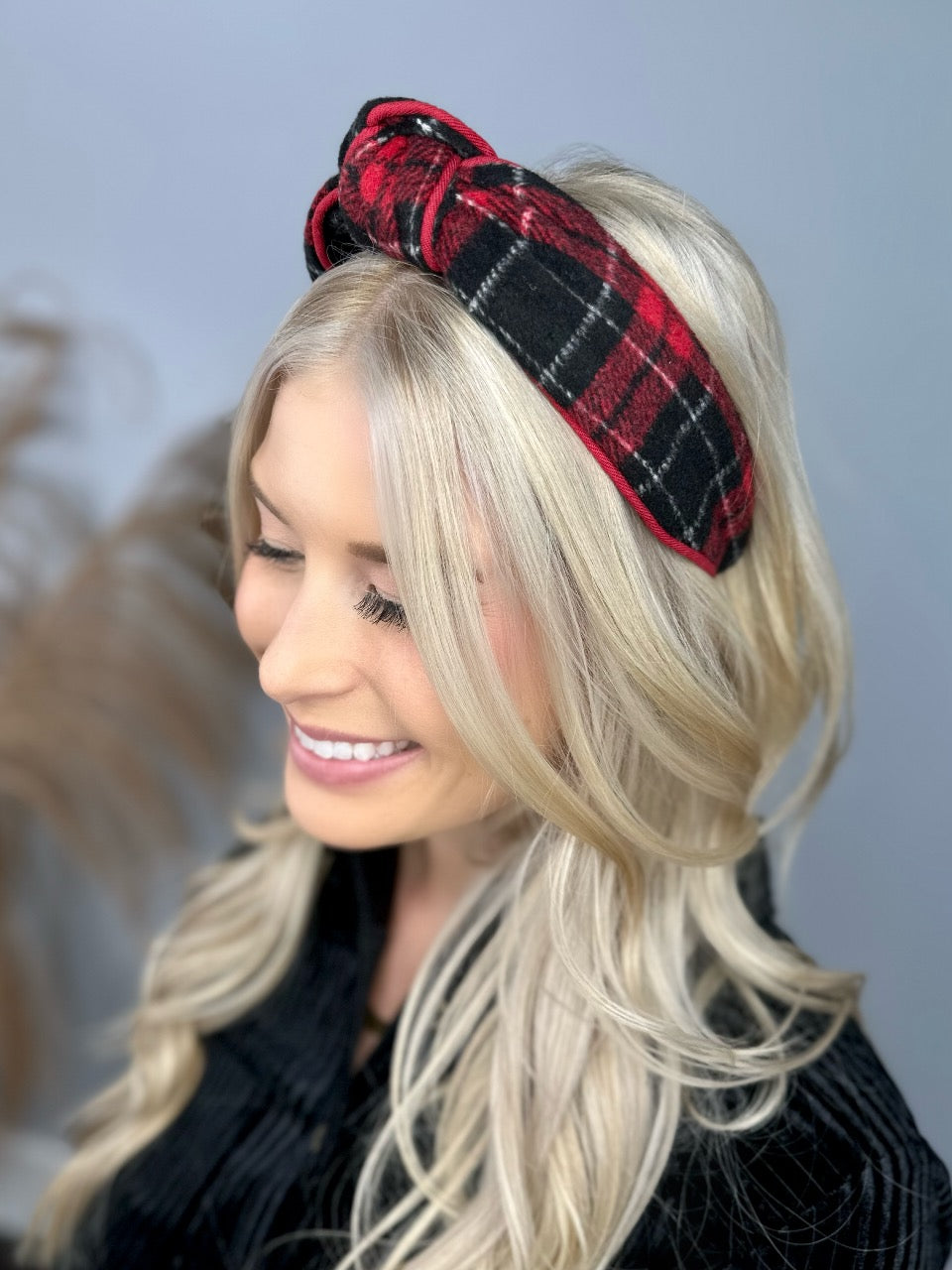 RED PLAID FLEECE HEADBAND