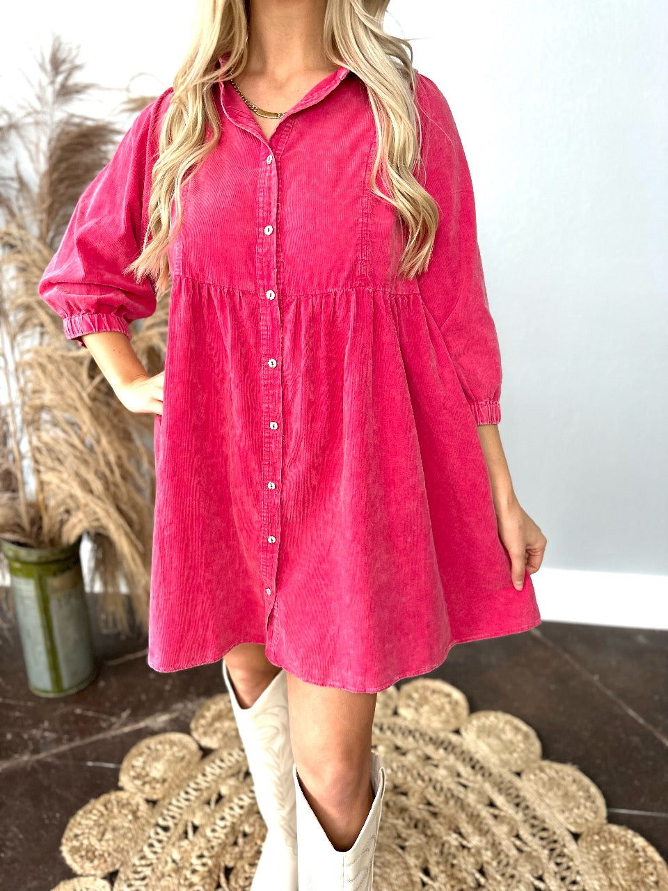 PINK CORDUROY DRESS