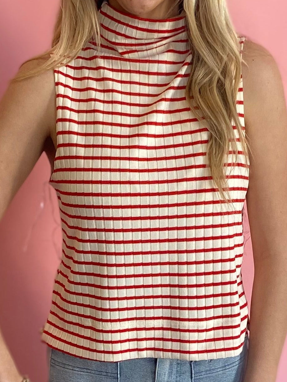 RED AND CREAM STRIPE SWEATER TANK