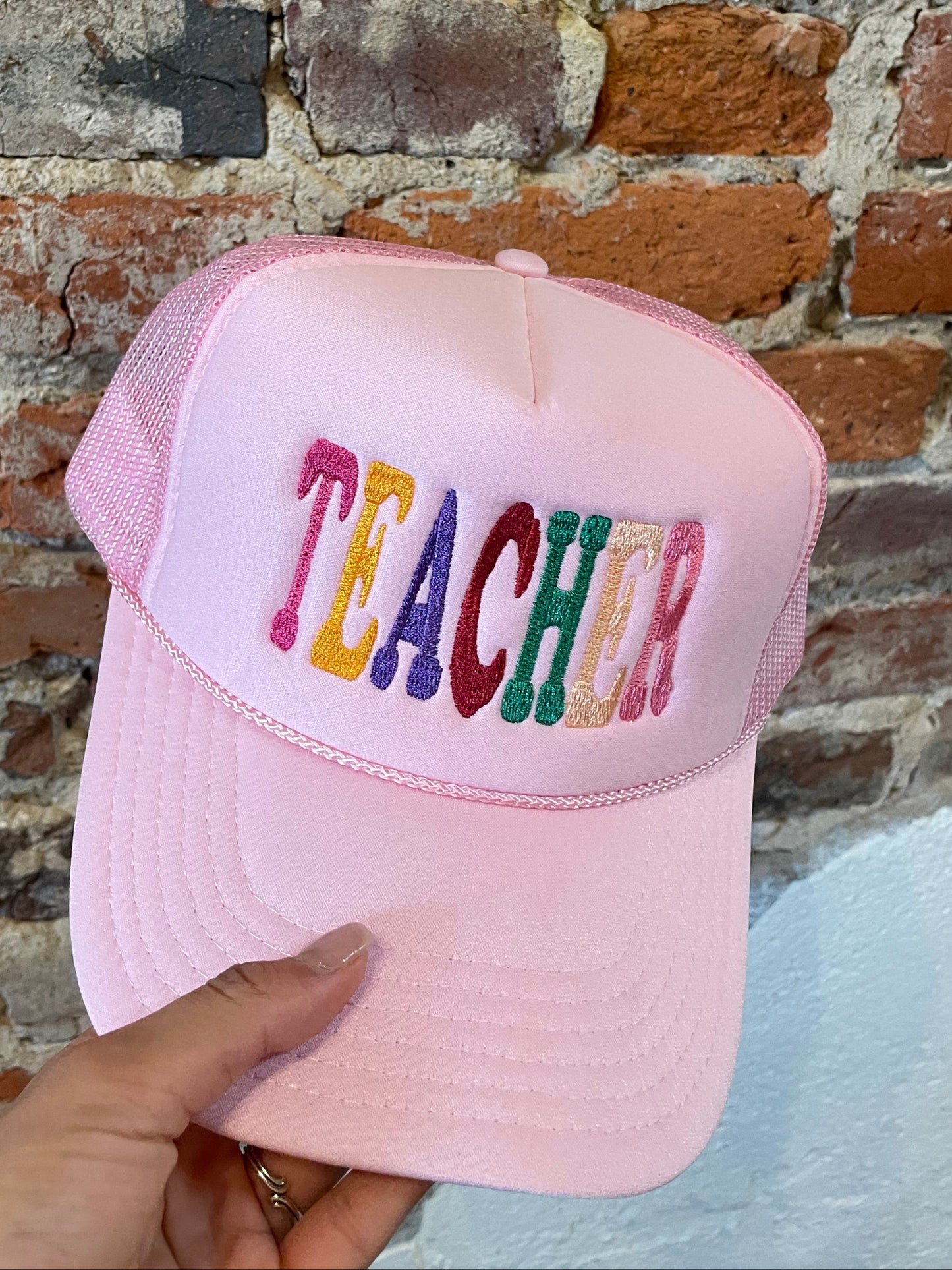 PINK TEACHER TRUCKER HAT