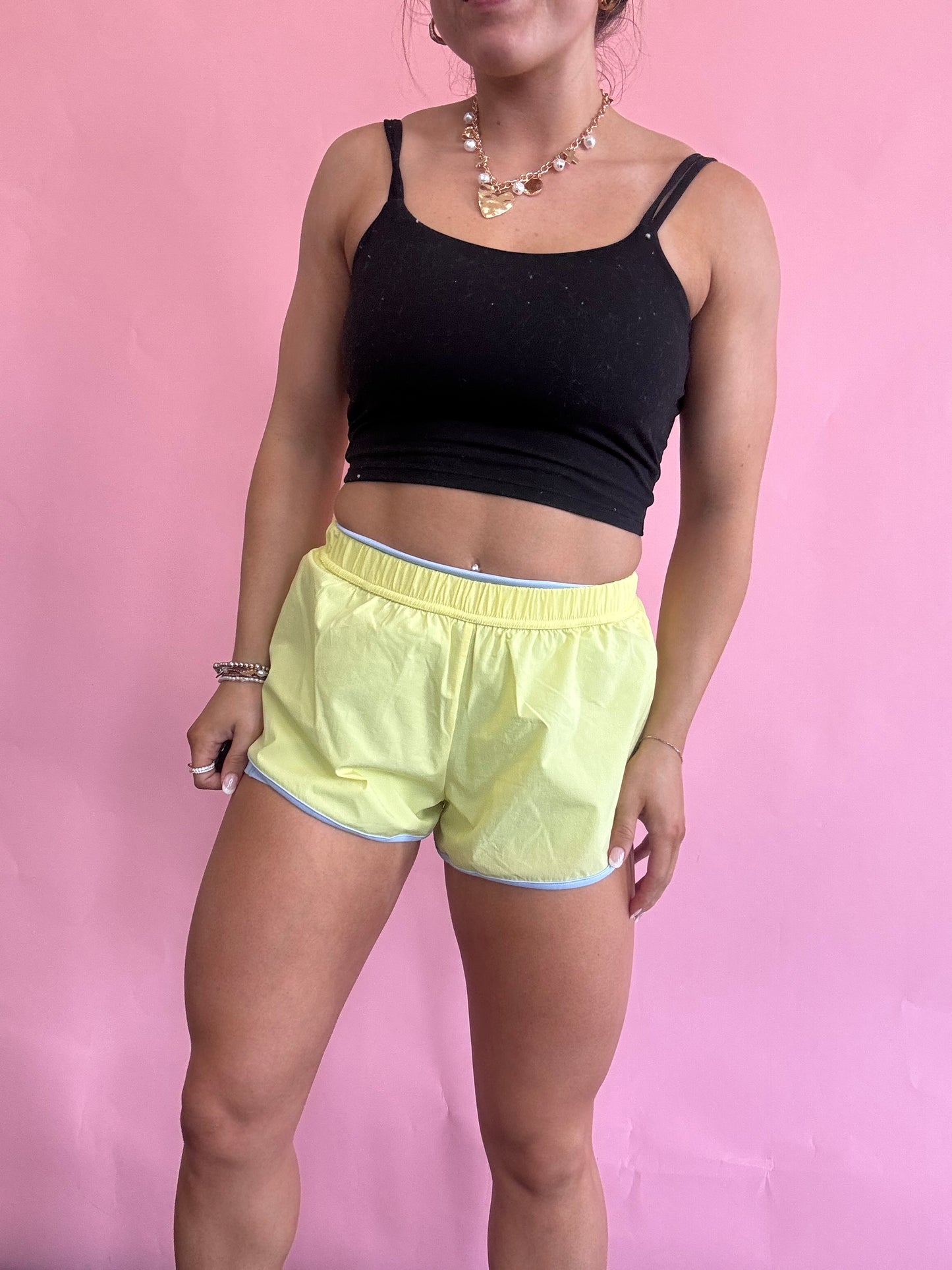 YELLOW WITH BLUE WINDBREAKER SHORTS