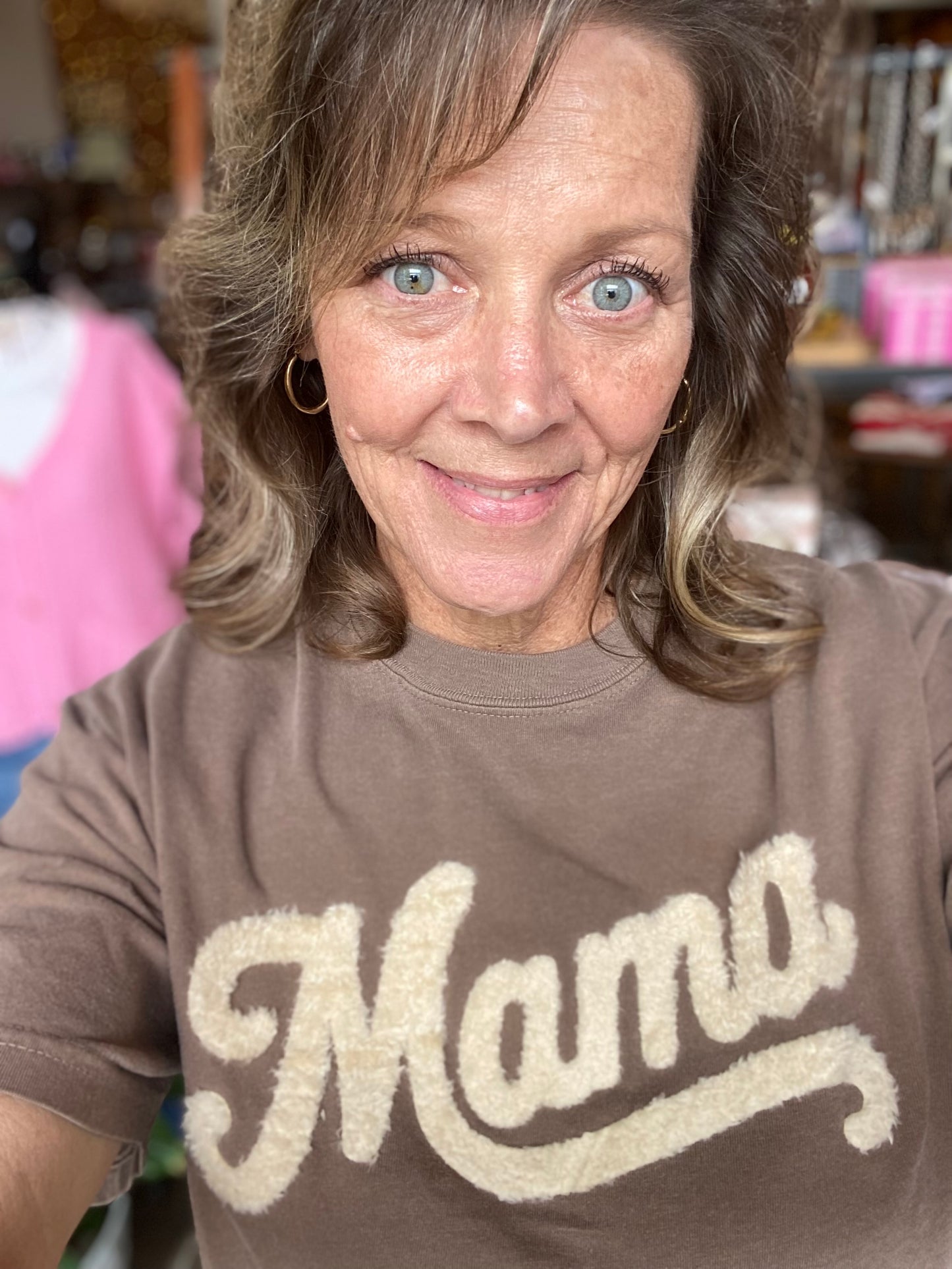 BROWN FUZZY MAMA TEE