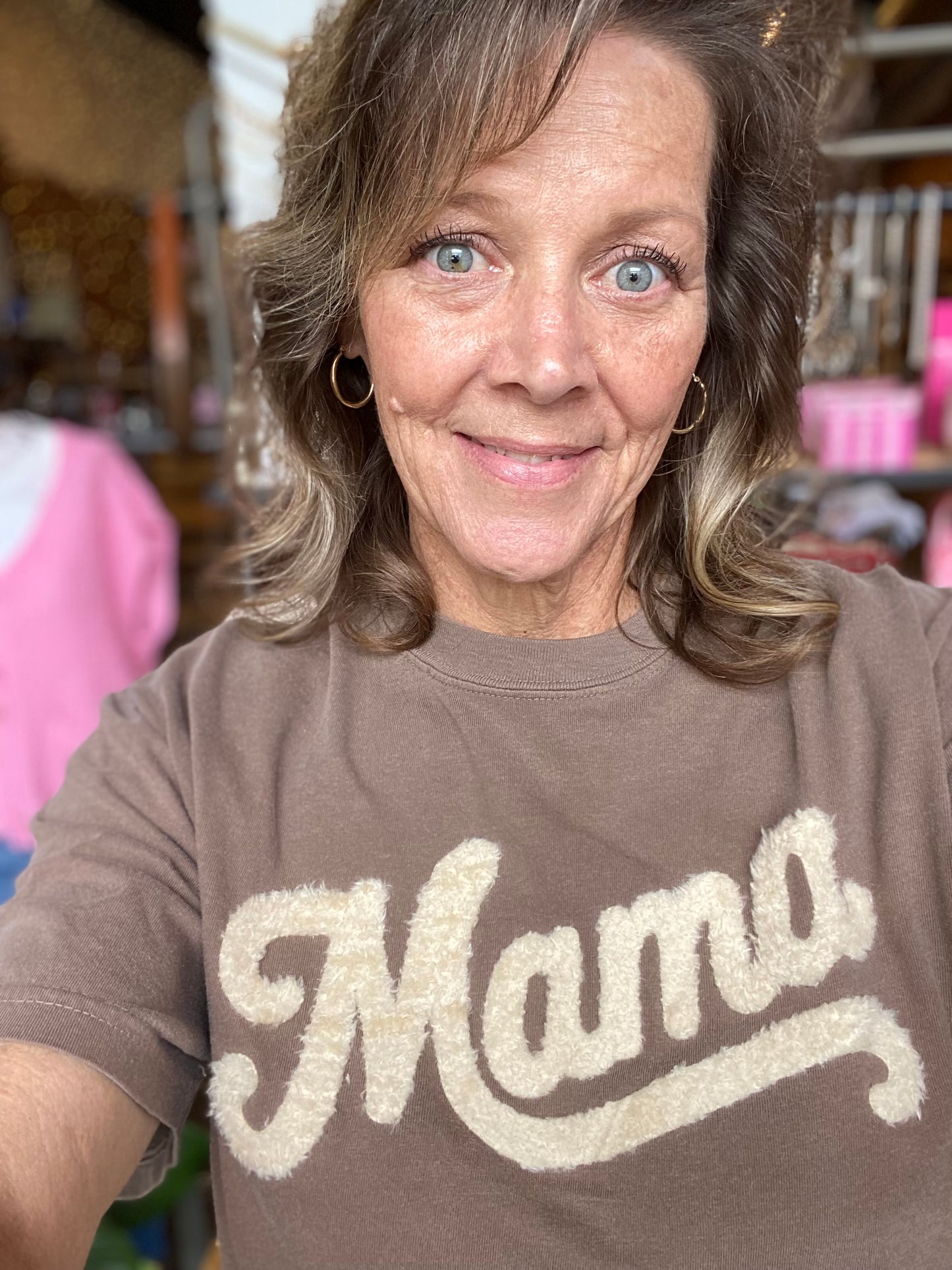 BROWN FUZZY MAMA TEE
