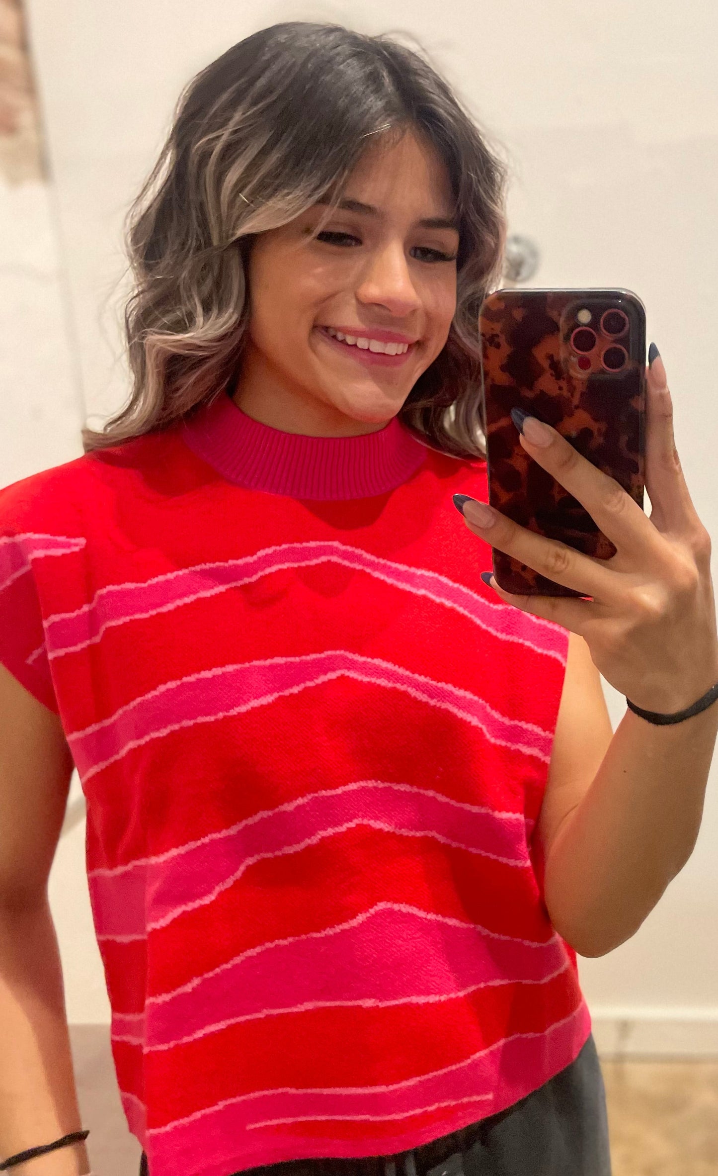 RED, PINK, PINK SWEATER TOP