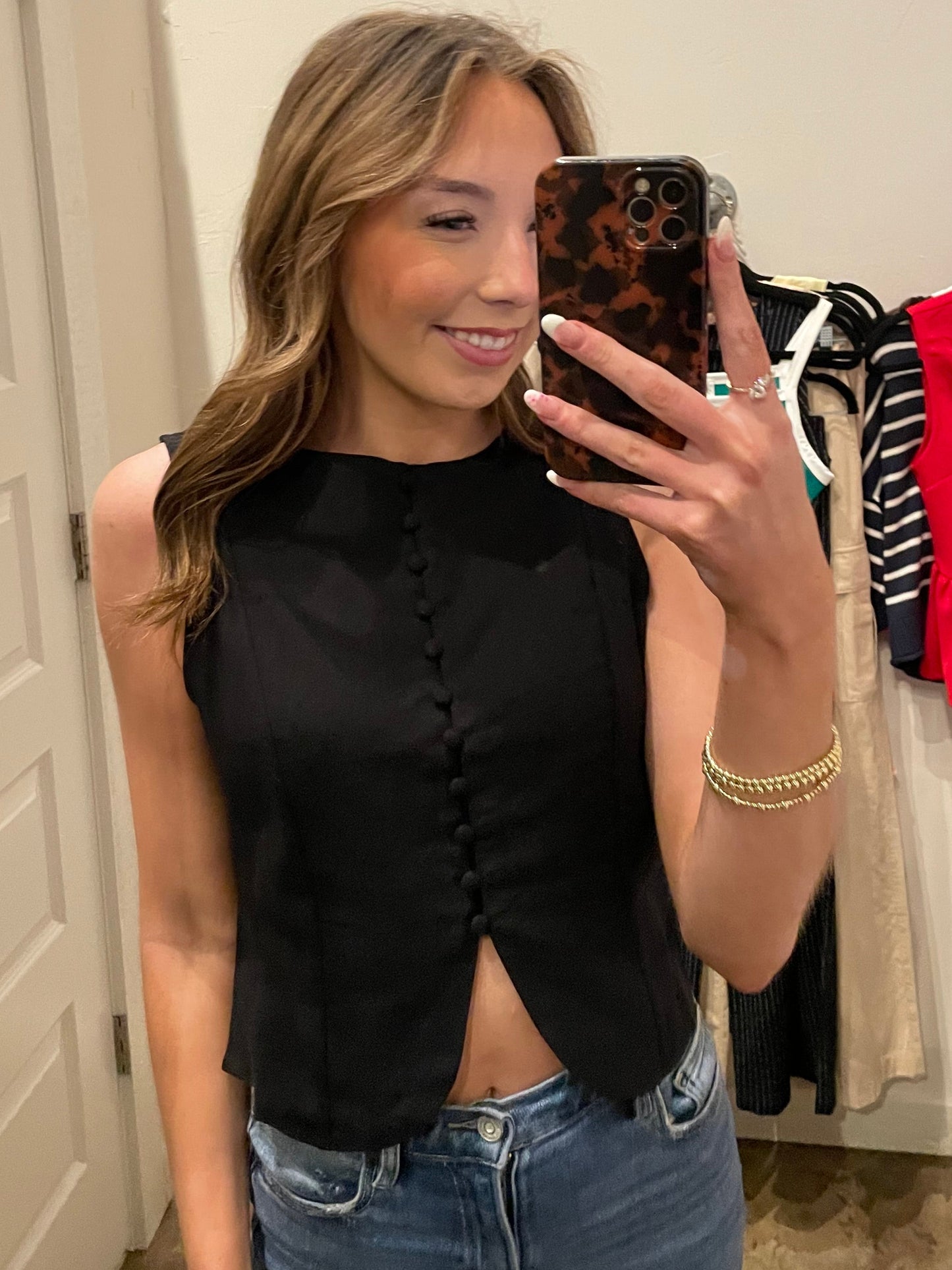 BLACK LINEN BLEND VEST