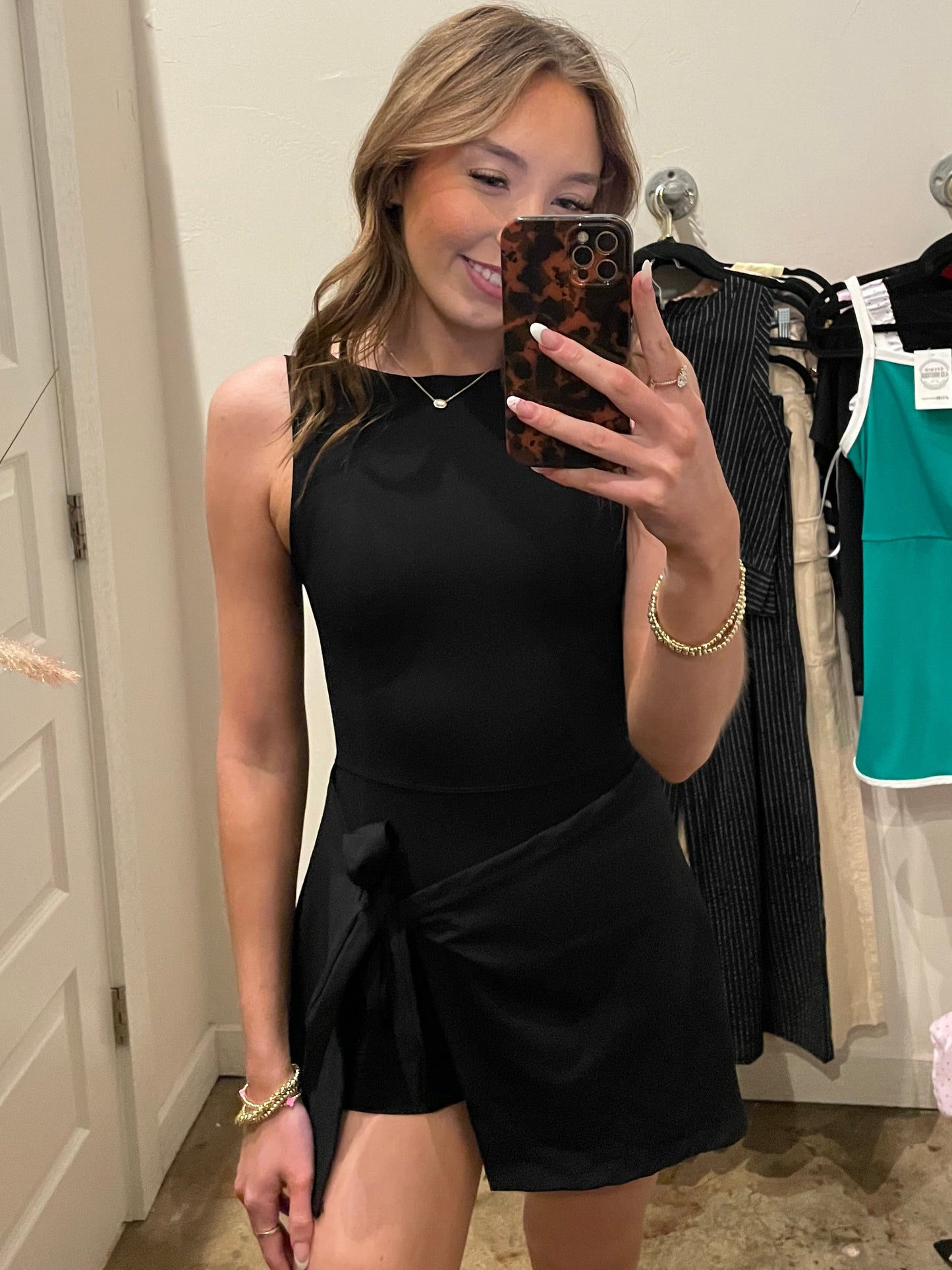 BLACK WRAP TIE DRESS