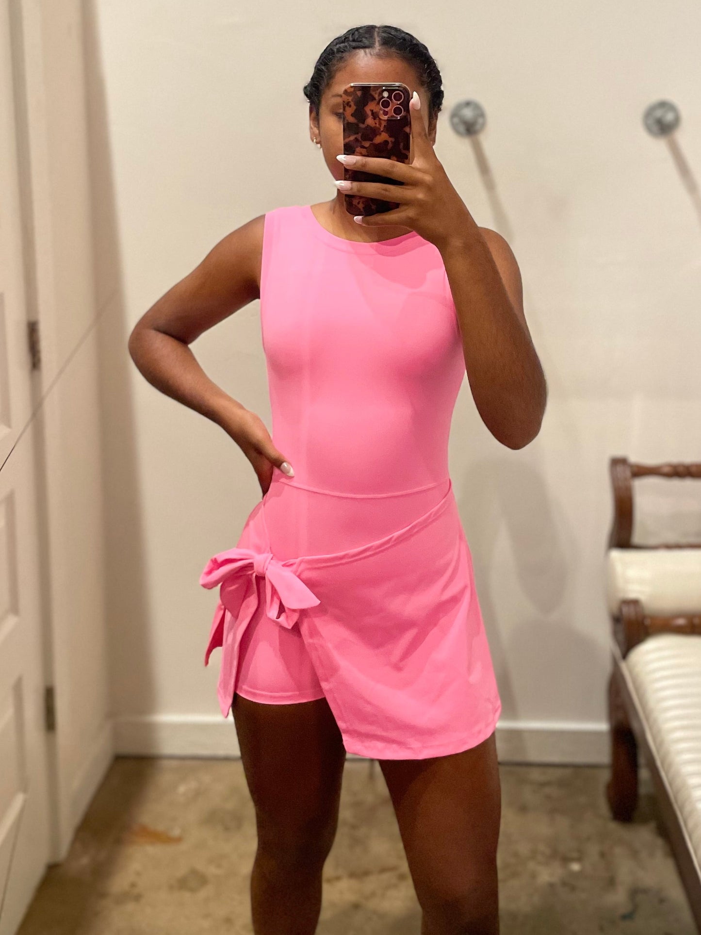 HOT PINK WRAP TIE DRESS
