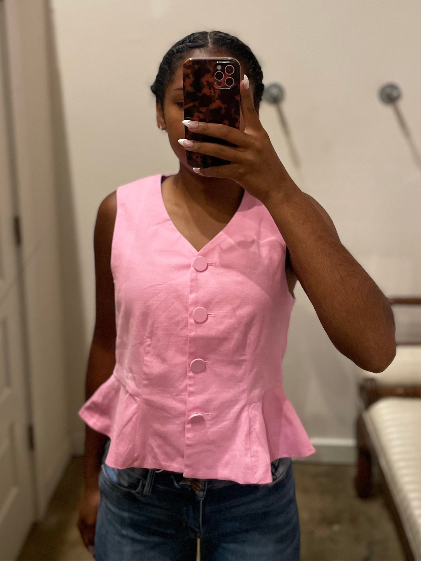 PINK PEPLUM VEST TOP