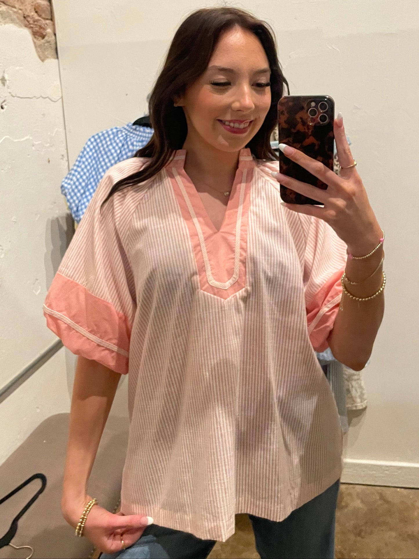 PINK STRIPE COLORBLOCK TOP
