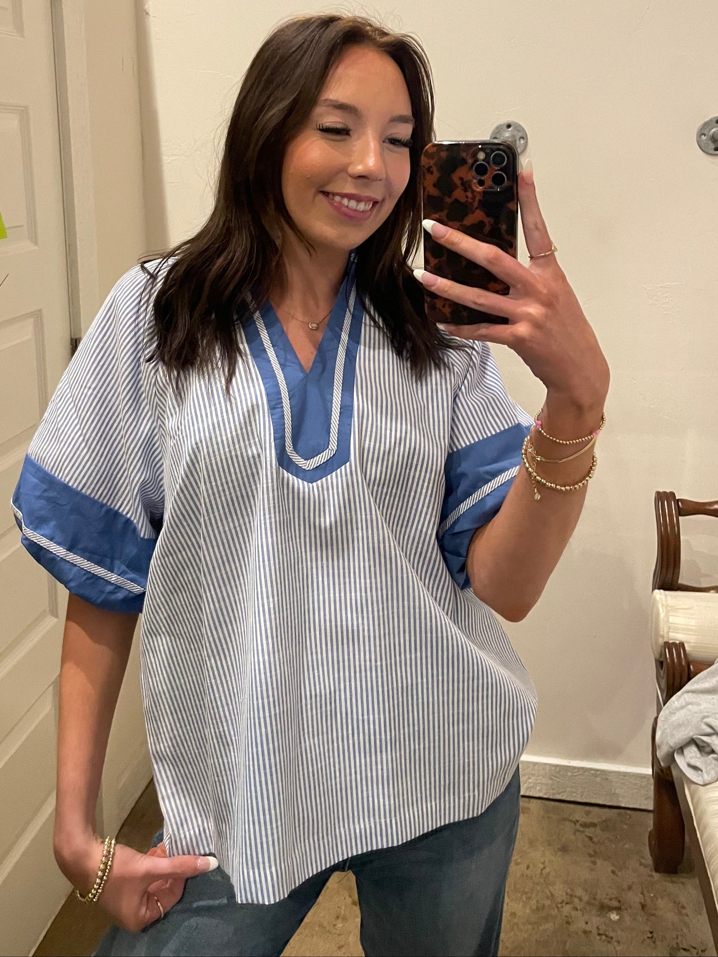 BLUE STRIPE COLORBLOCK TOP