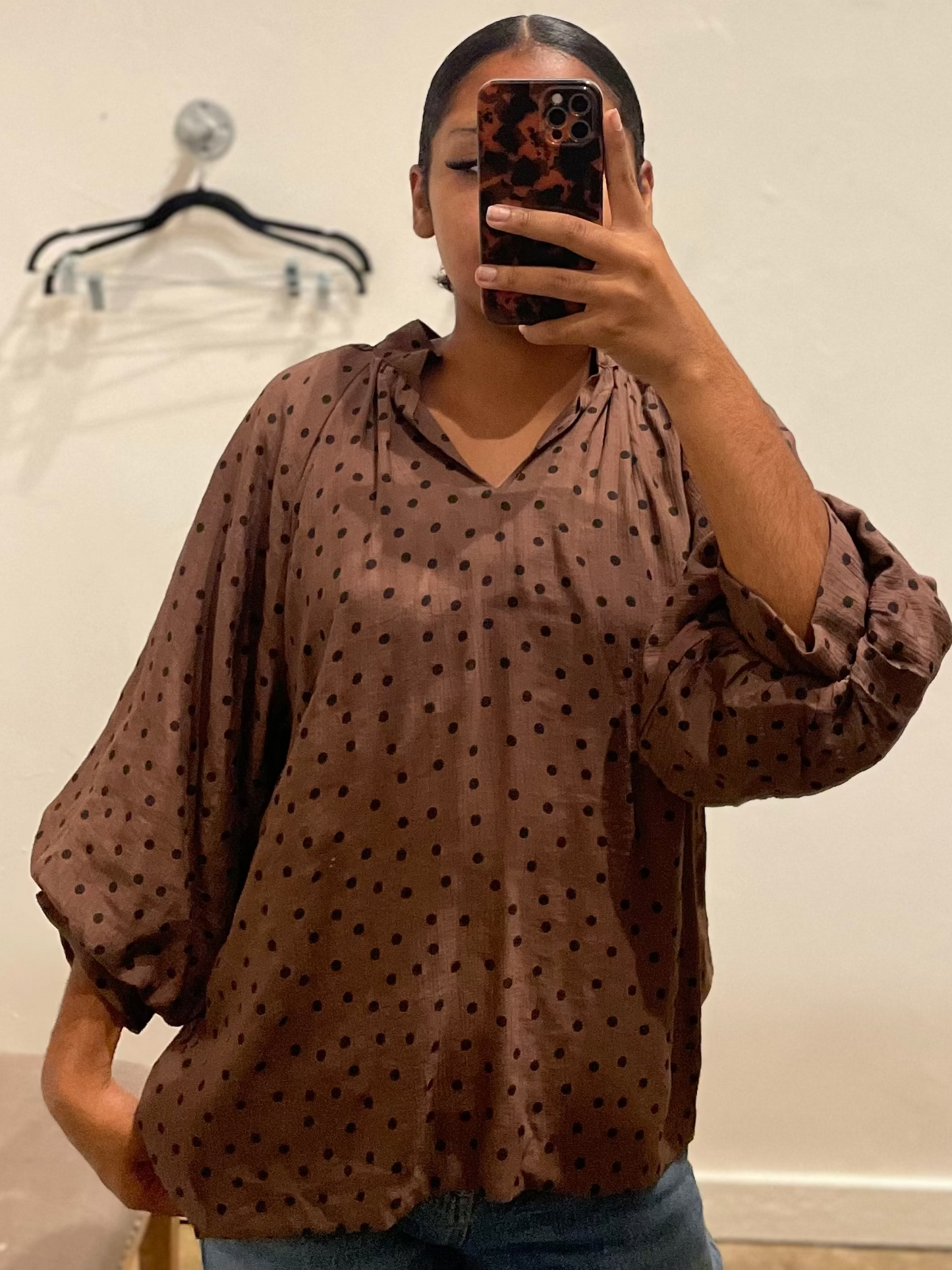 BROWN POLK-A-DOT TOP