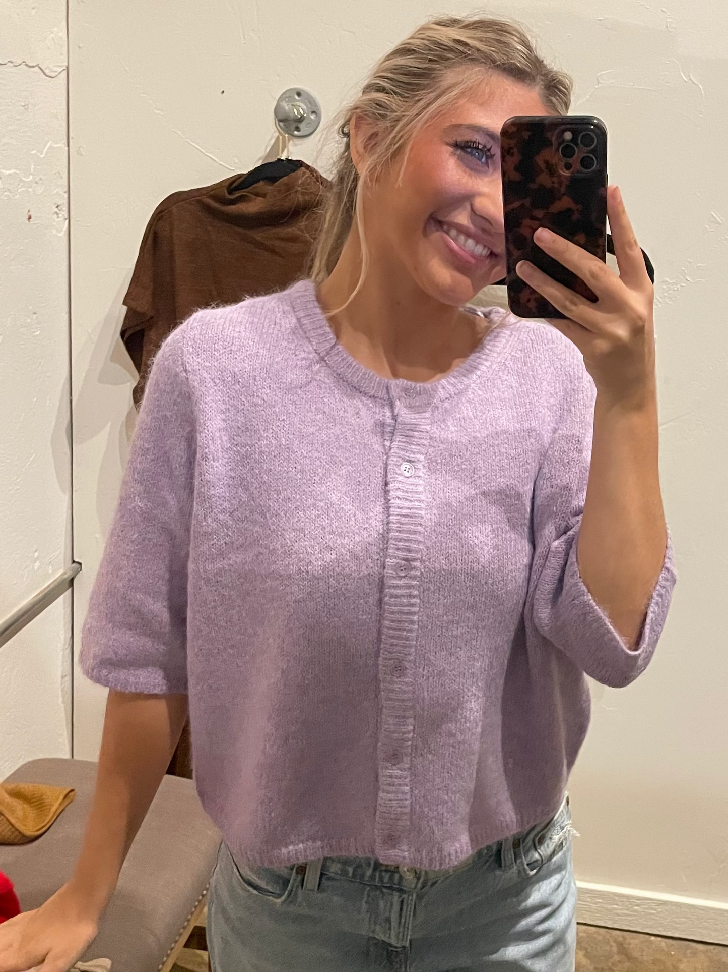 LILAC S/S BUTTON UP SWEATER