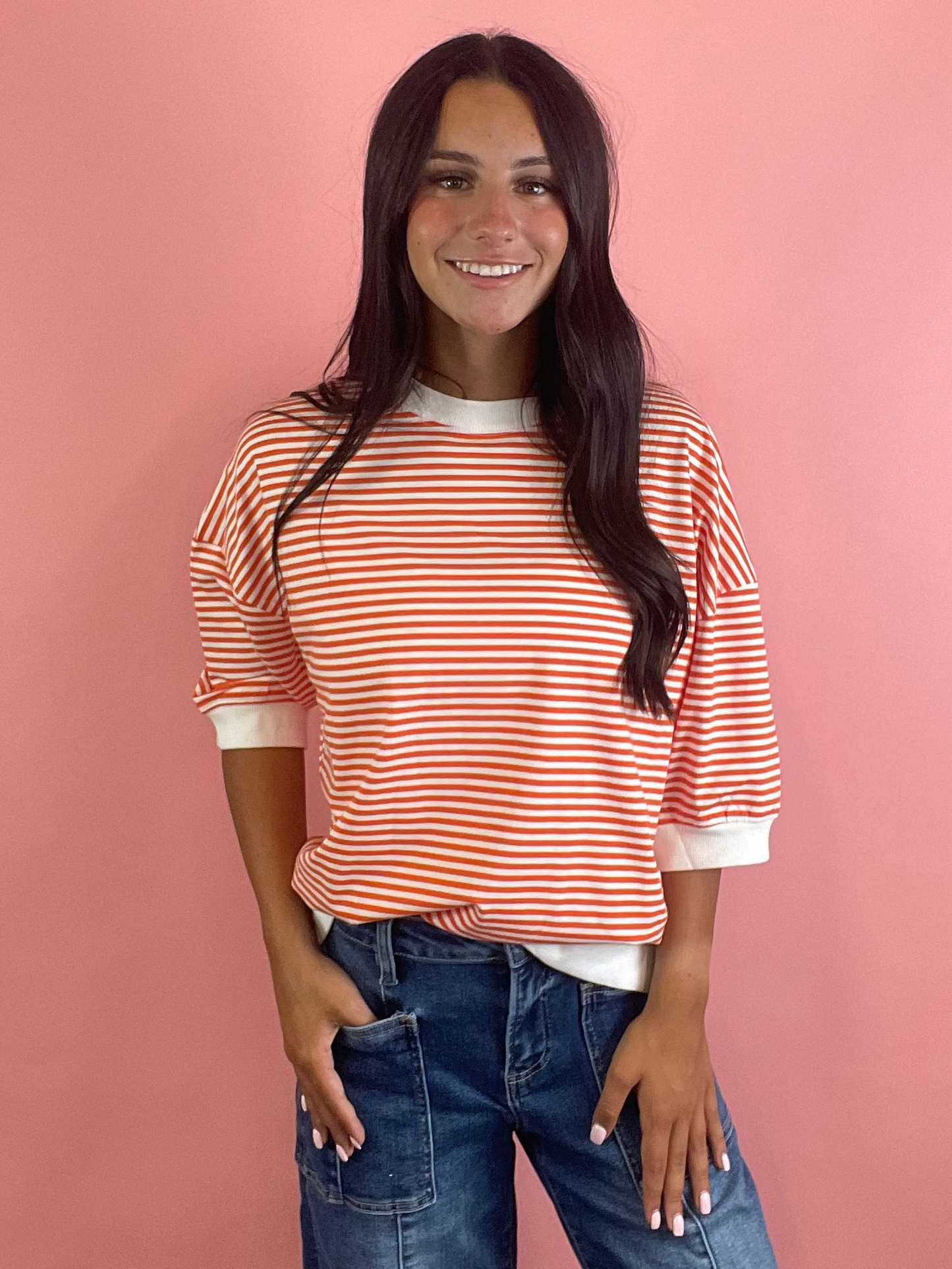 ORANGE FRUIT STRIPED TOP