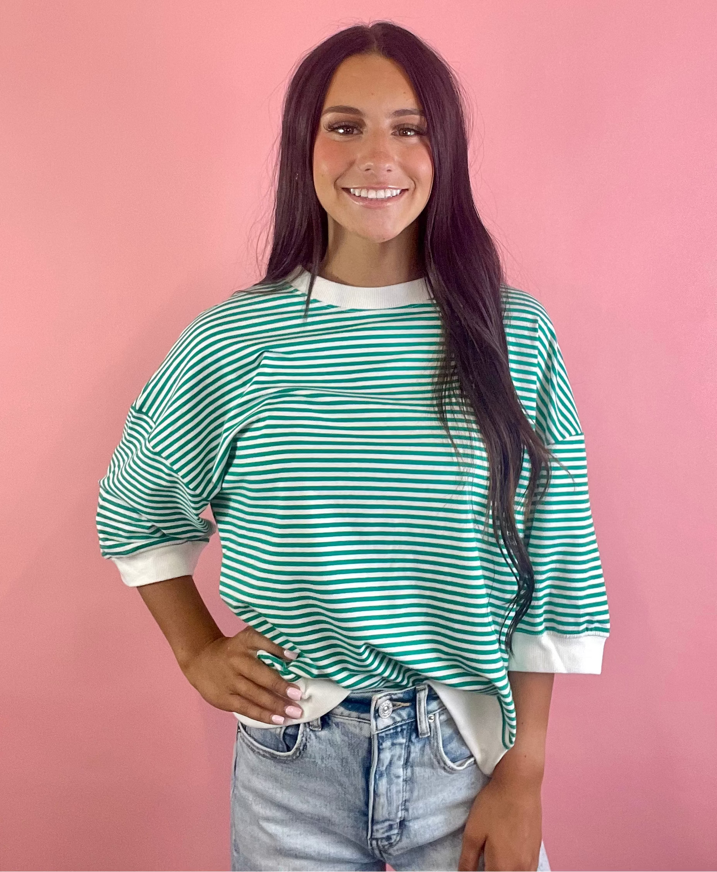 LIME/GREEN FRUIT STRIPED TOP