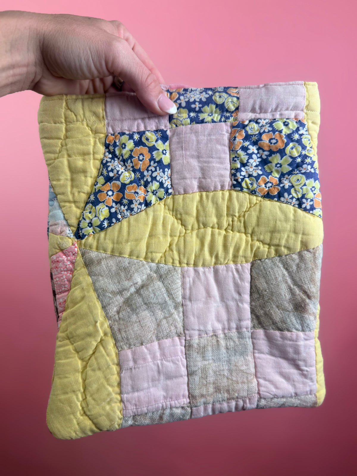 QUILTED BOOK SLEEVE YELLOW/DENIM/MAUVE